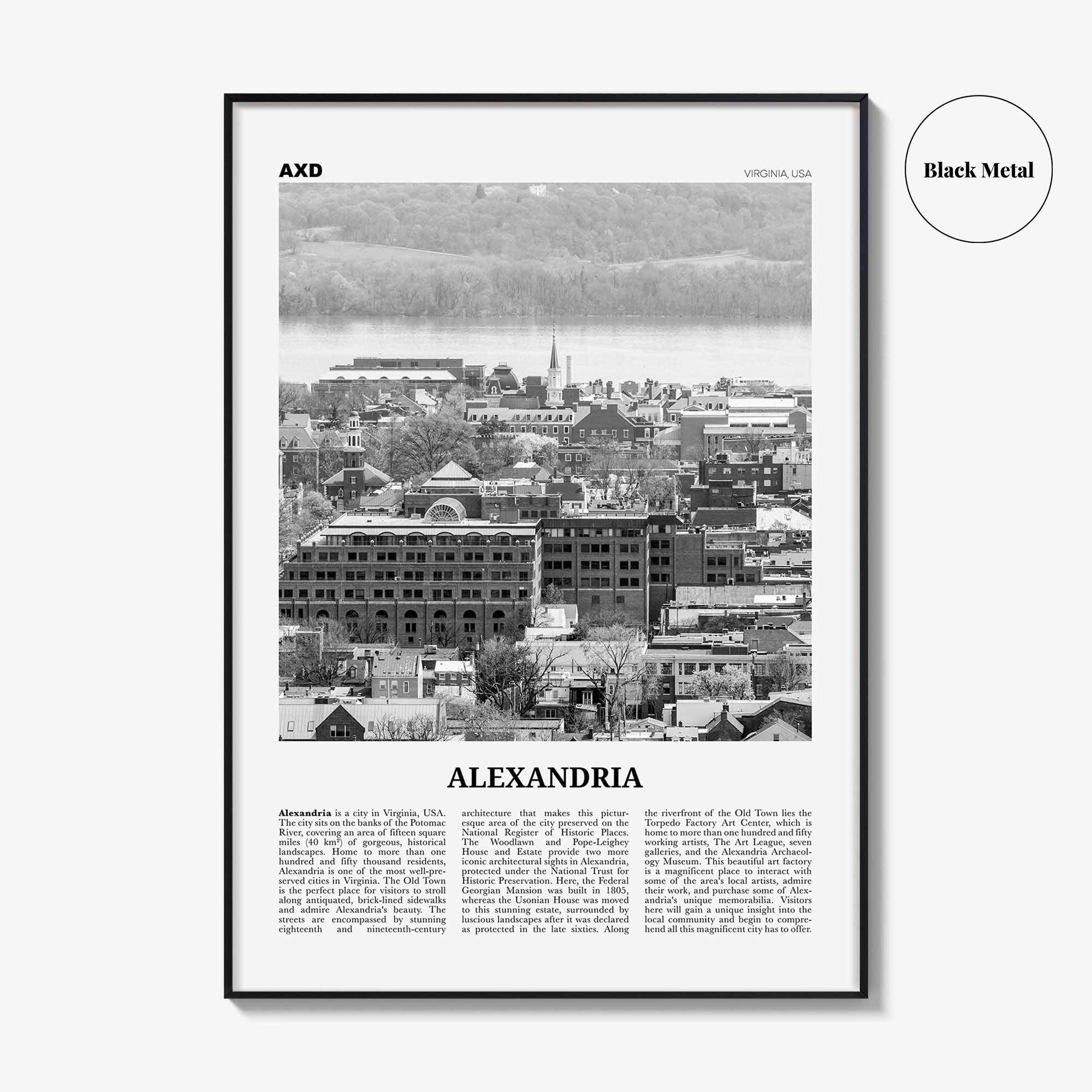 Alexandria Print Black and White Virginia, Alexandria Wall Art, Alexandria Poster, Alexandria Photo, Alexandria Map, United States