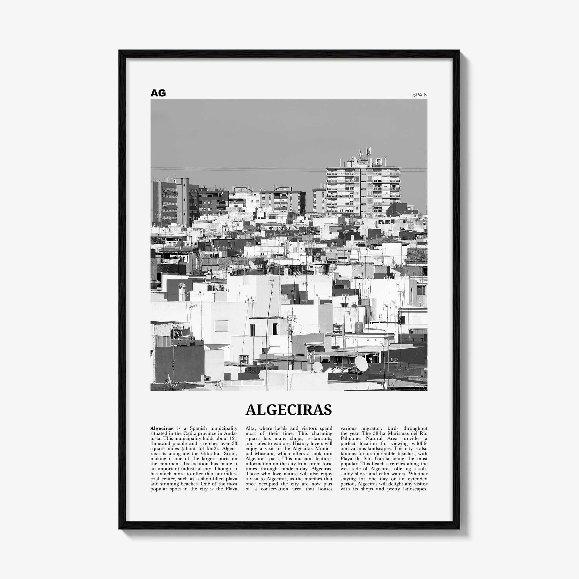 Algeciras Print Black and White, Algeciras Wall Art, Algeciras Poster, Algeciras Photo, Algeciras Wall Décor, Algeciras Map,