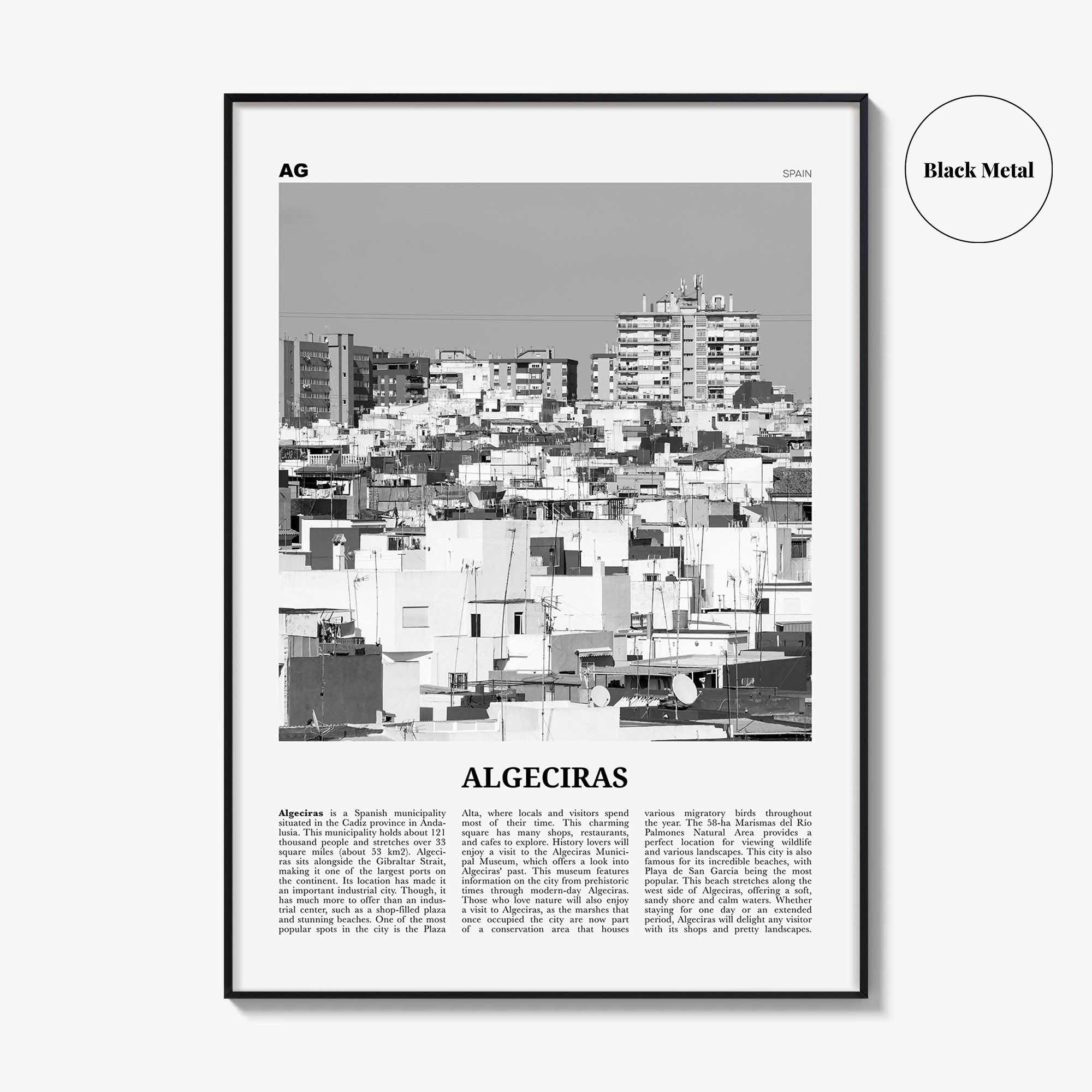 Algeciras Print Black and White, Algeciras Wall Art, Algeciras Poster, Algeciras Photo, Algeciras Wall Décor, Algeciras Map,