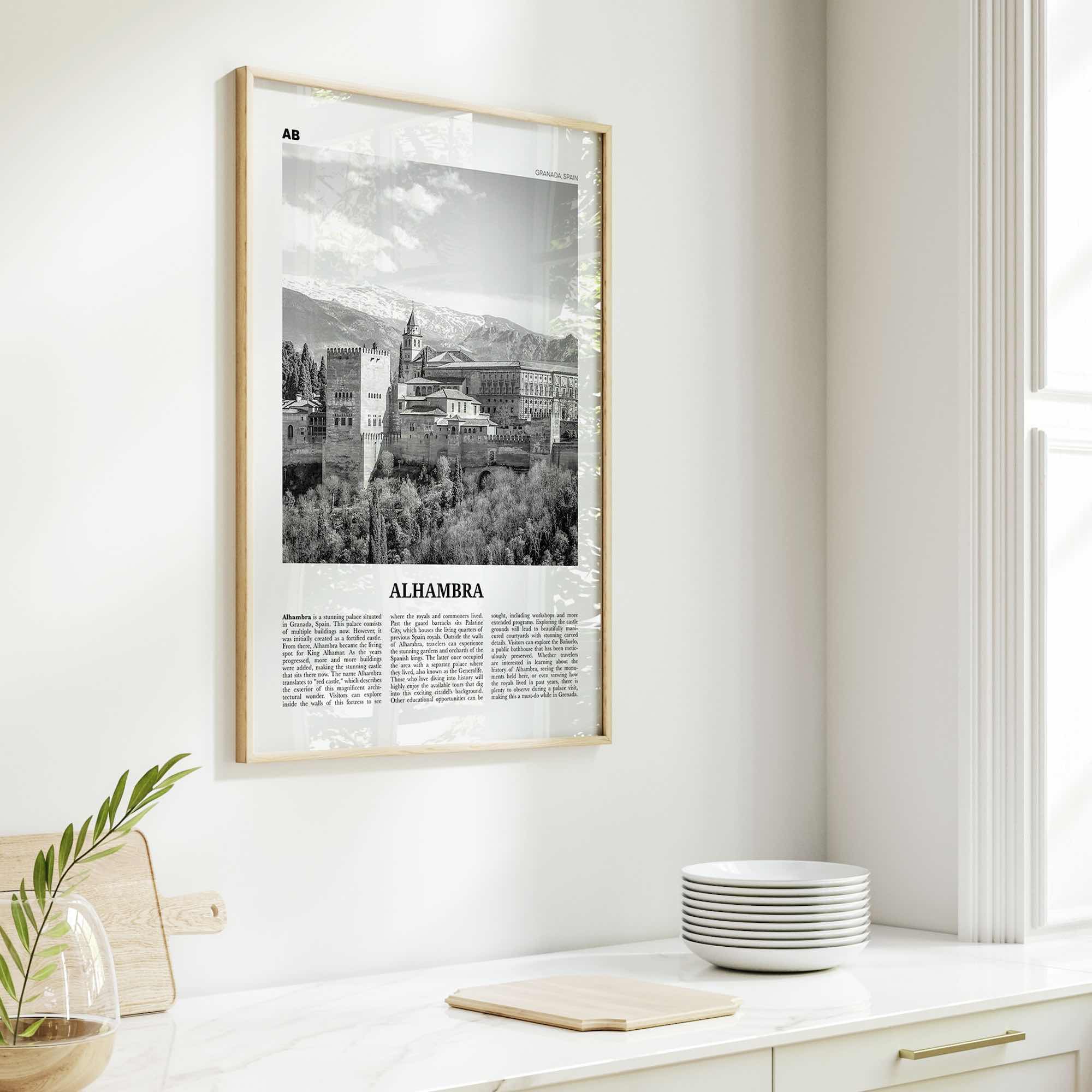 Alhambra Print Black and White, Alhambra Wall Art, Alhambra Poster, Alhambra Photo, Alhambra Map, Alhambra Wall Decor, Granada, Spain