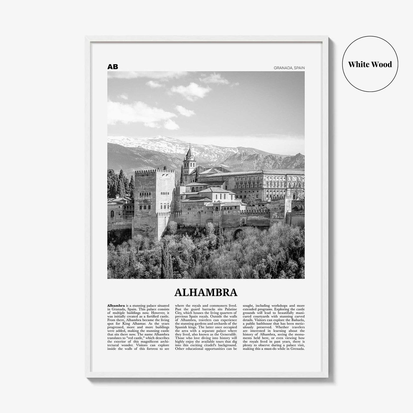 Alhambra Print Black and White, Alhambra Wall Art, Alhambra Poster, Alhambra Photo, Alhambra Map, Alhambra Wall Decor, Granada, Spain