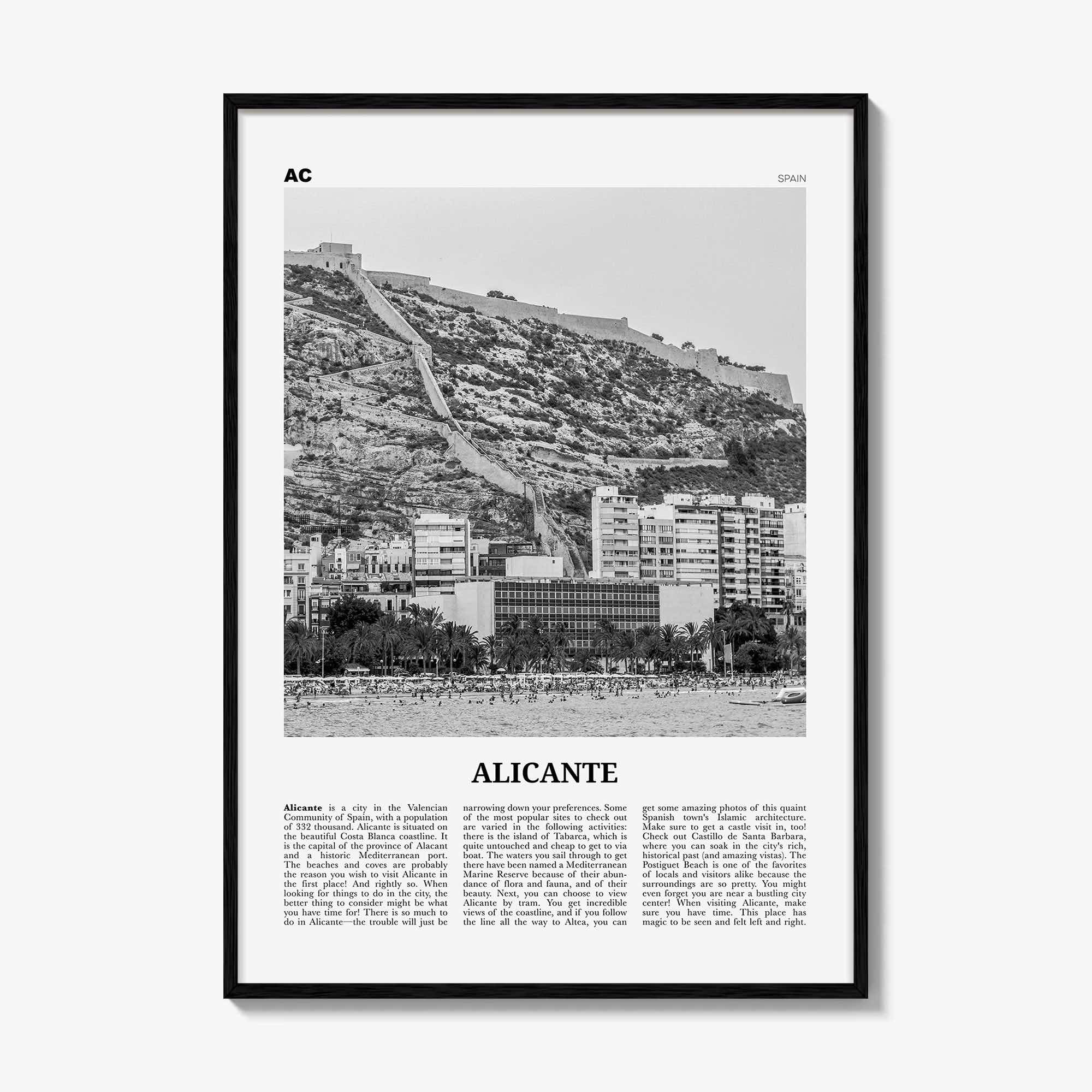 Alicante Print Black and White, Alicante Wall Art, Alicante Poster, Alicante Photo, Alicante Wall Décor, Spain, España, Europe