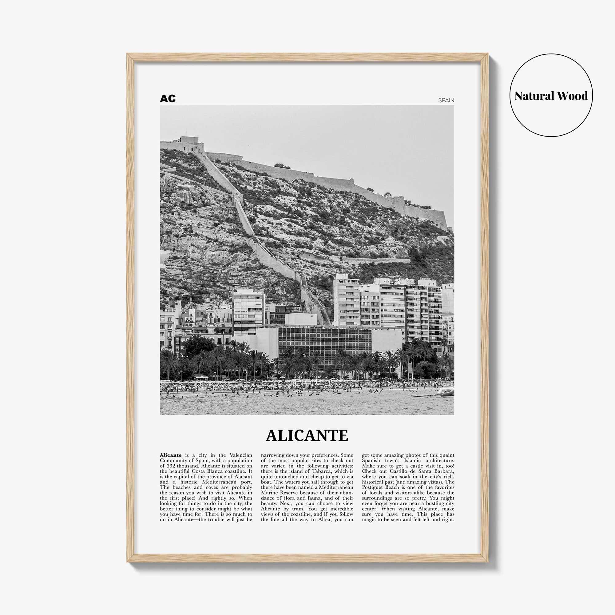 Alicante Print Black and White, Alicante Wall Art, Alicante Poster, Alicante Photo, Alicante Wall Décor, Spain, España, Europe