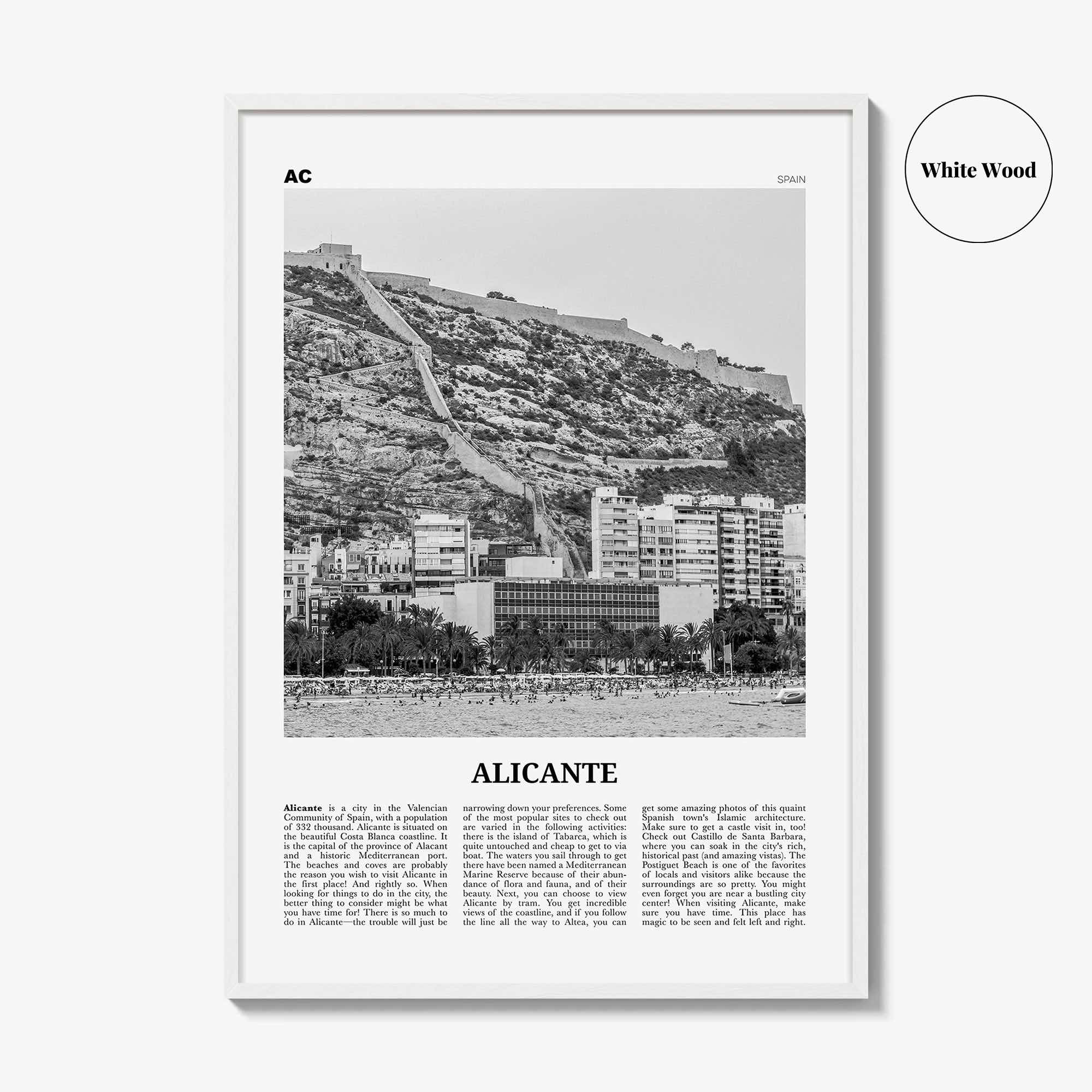 Alicante Print Black and White, Alicante Wall Art, Alicante Poster, Alicante Photo, Alicante Wall Décor, Spain, España, Europe