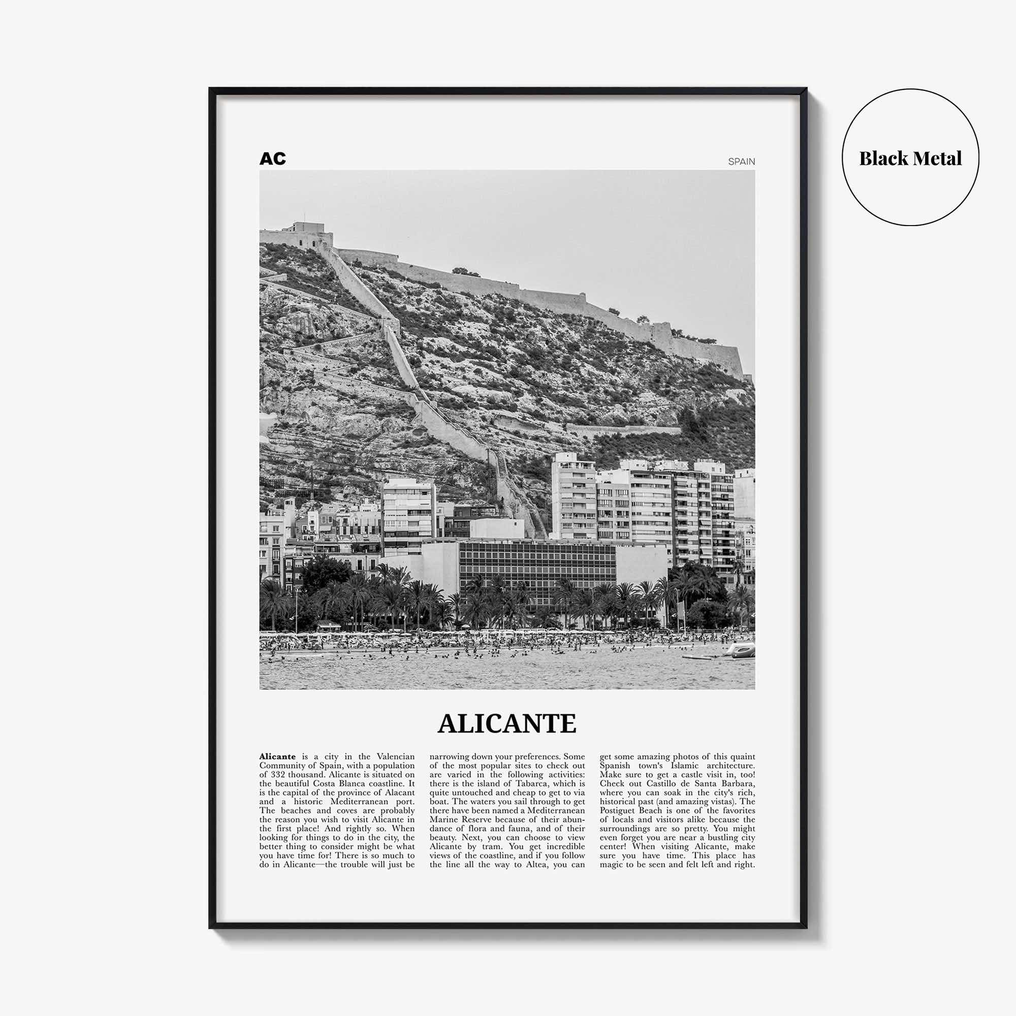 Alicante Print Black and White, Alicante Wall Art, Alicante Poster, Alicante Photo, Alicante Wall Décor, Spain, España, Europe