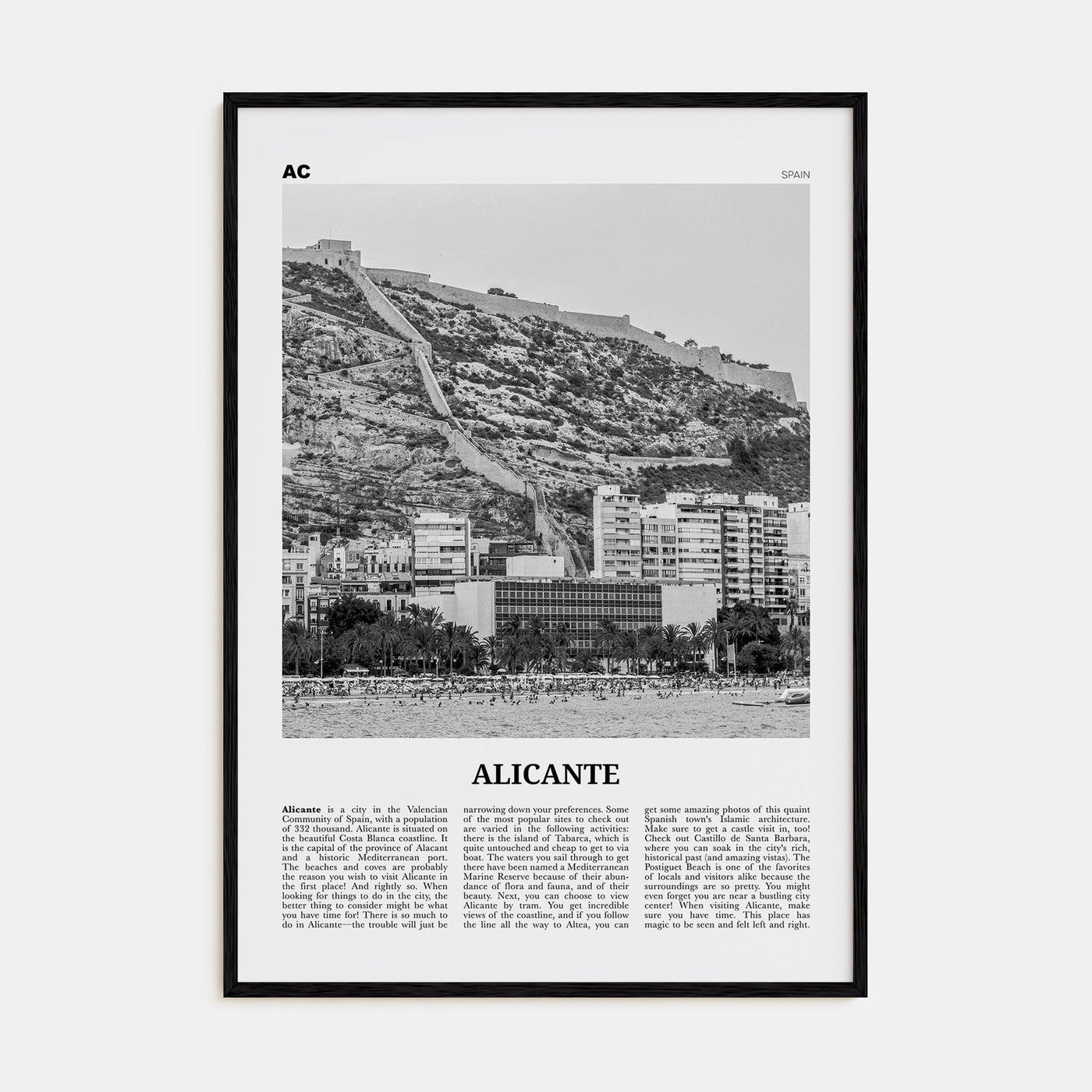 Alicante Travel B&W Poster