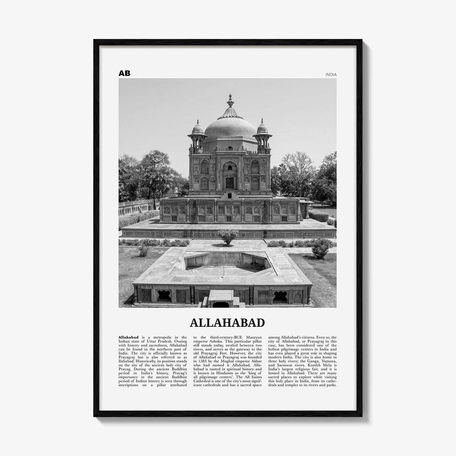 Allahabad Print Black and White, Allahabad Wall Art, Allahabad Poster, Allahabad Photo, Allahabad Wall Décor, Allahabad Map, India