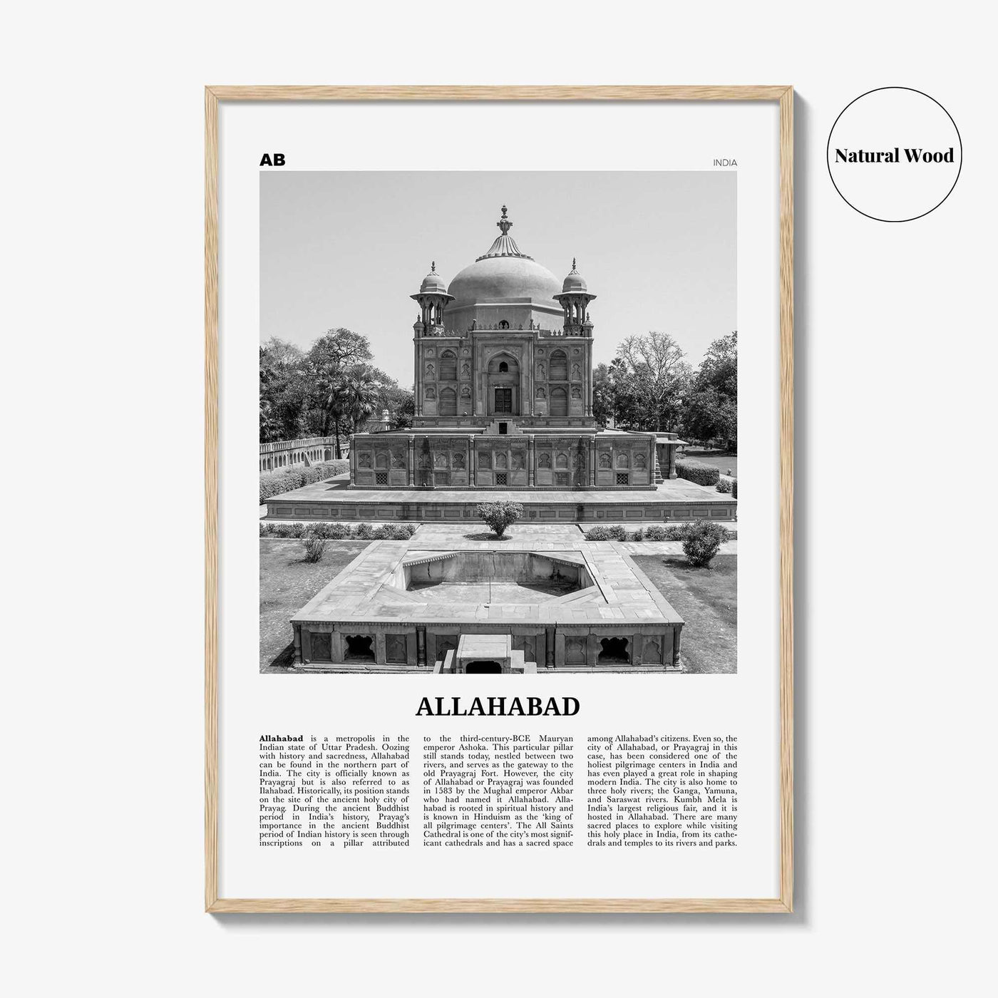 Allahabad Print Black and White, Allahabad Wall Art, Allahabad Poster, Allahabad Photo, Allahabad Wall Décor, Allahabad Map, India