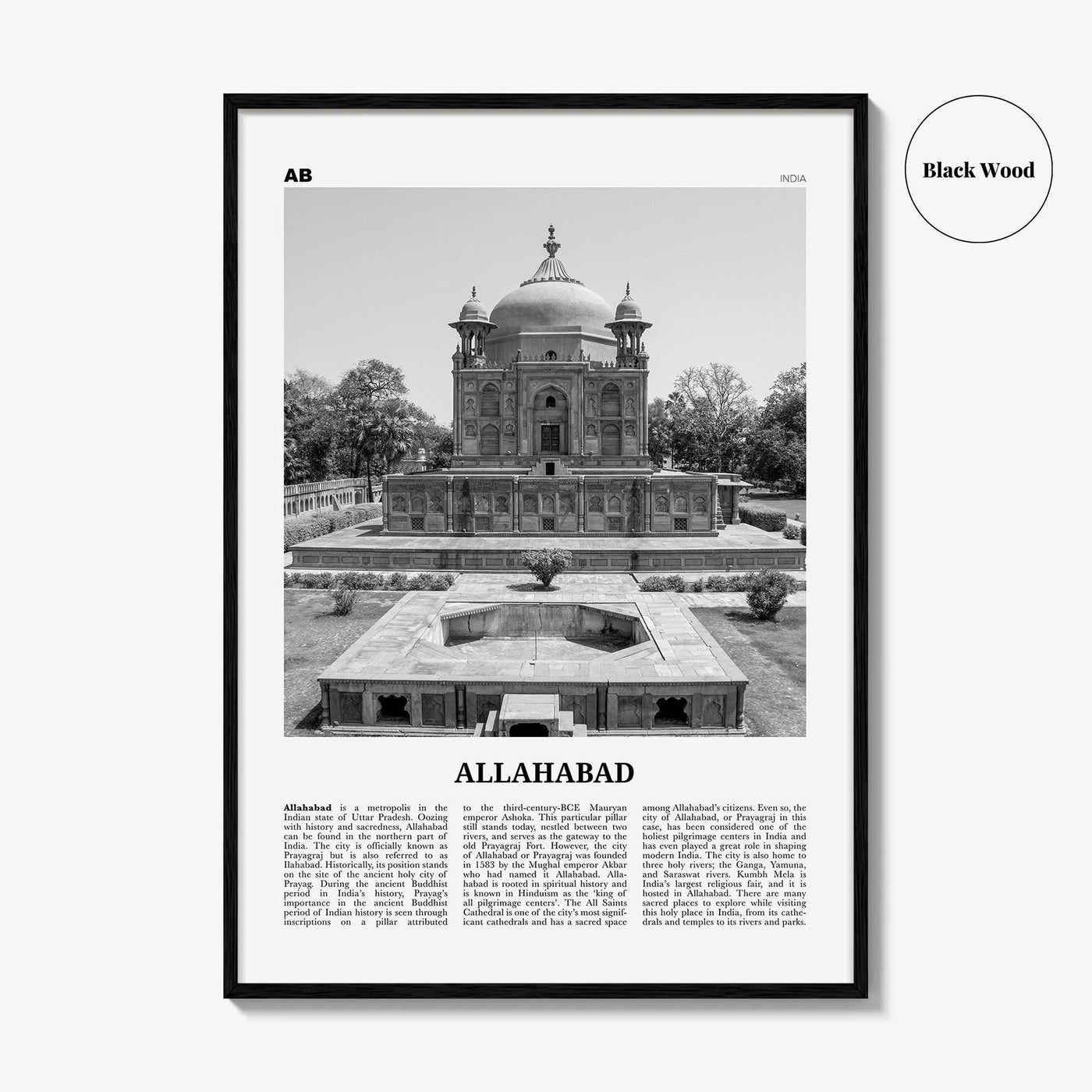 Allahabad Print Black and White, Allahabad Wall Art, Allahabad Poster, Allahabad Photo, Allahabad Wall Décor, Allahabad Map, India