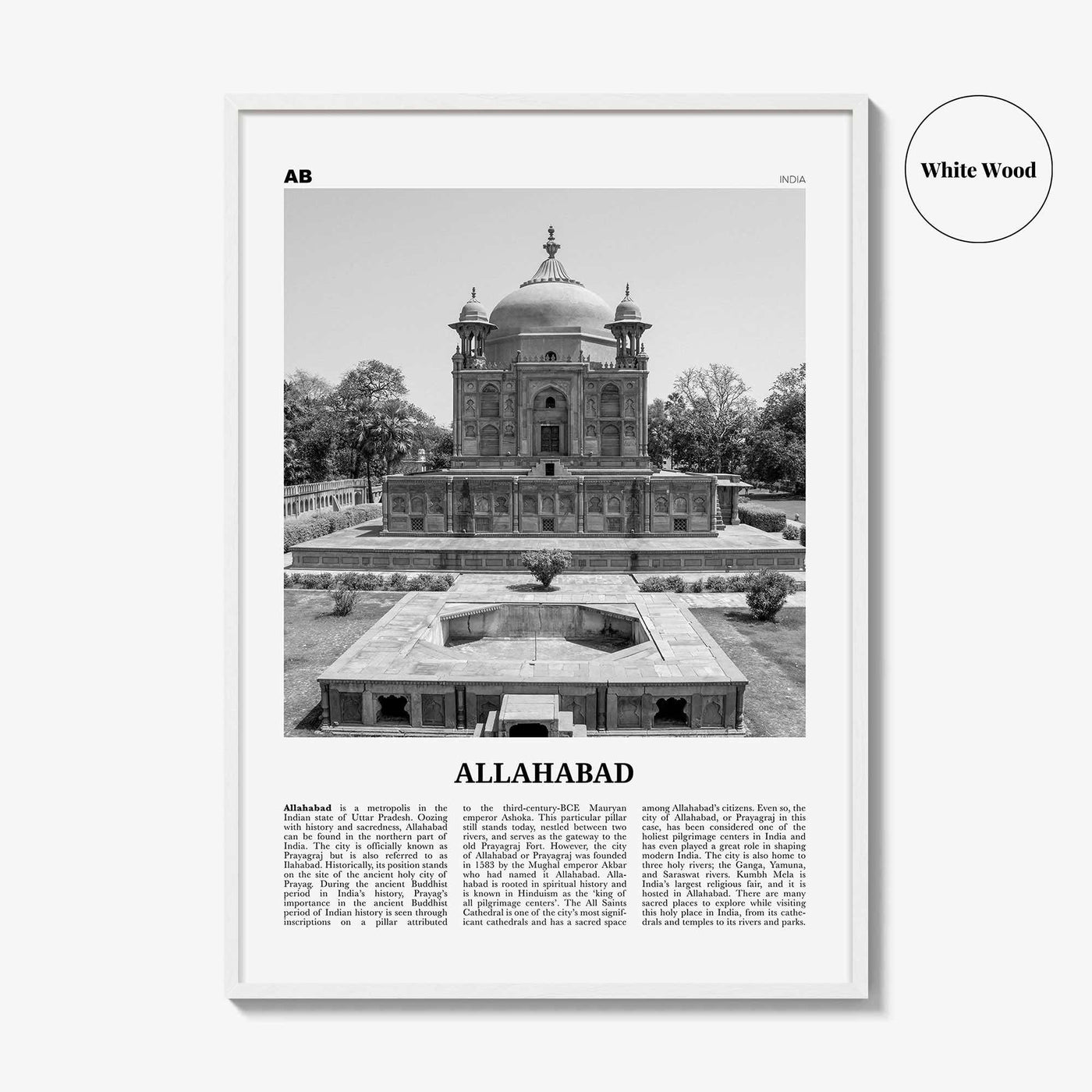 Allahabad Print Black and White, Allahabad Wall Art, Allahabad Poster, Allahabad Photo, Allahabad Wall Décor, Allahabad Map, India