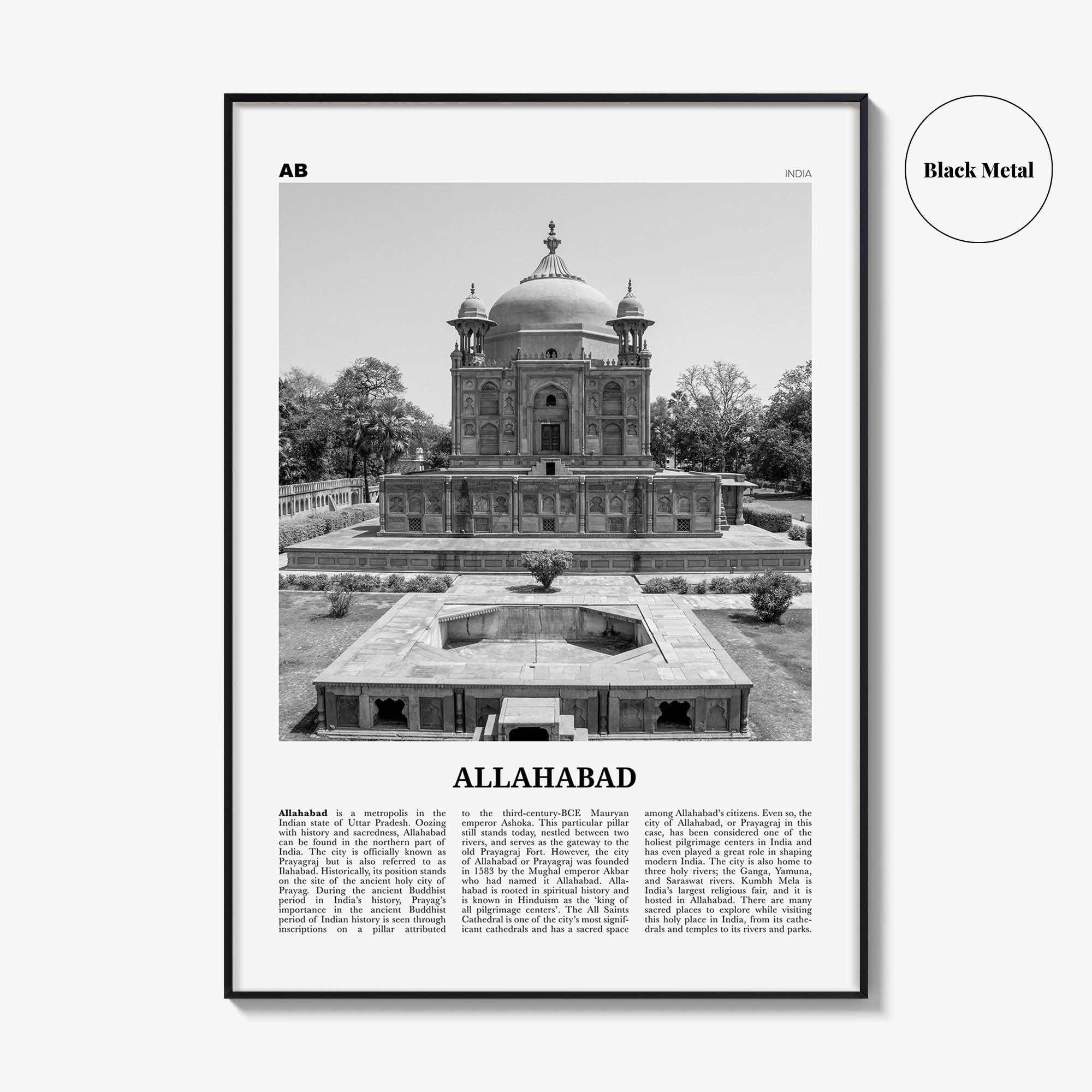 Allahabad Print Black and White, Allahabad Wall Art, Allahabad Poster, Allahabad Photo, Allahabad Wall Décor, Allahabad Map, India