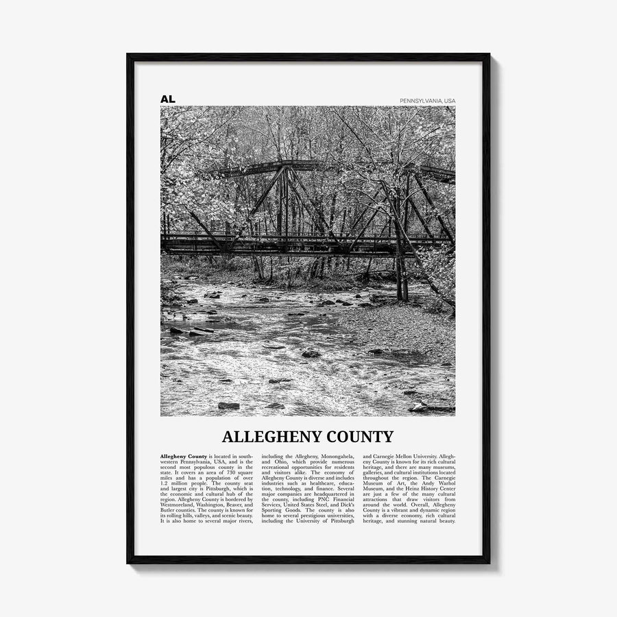 Allegheny County Print Black and White, Allegheny County Wall Art, Allegheny Poster, Allegheny Photo, Allegheny Wall Décor, Allegheny Map