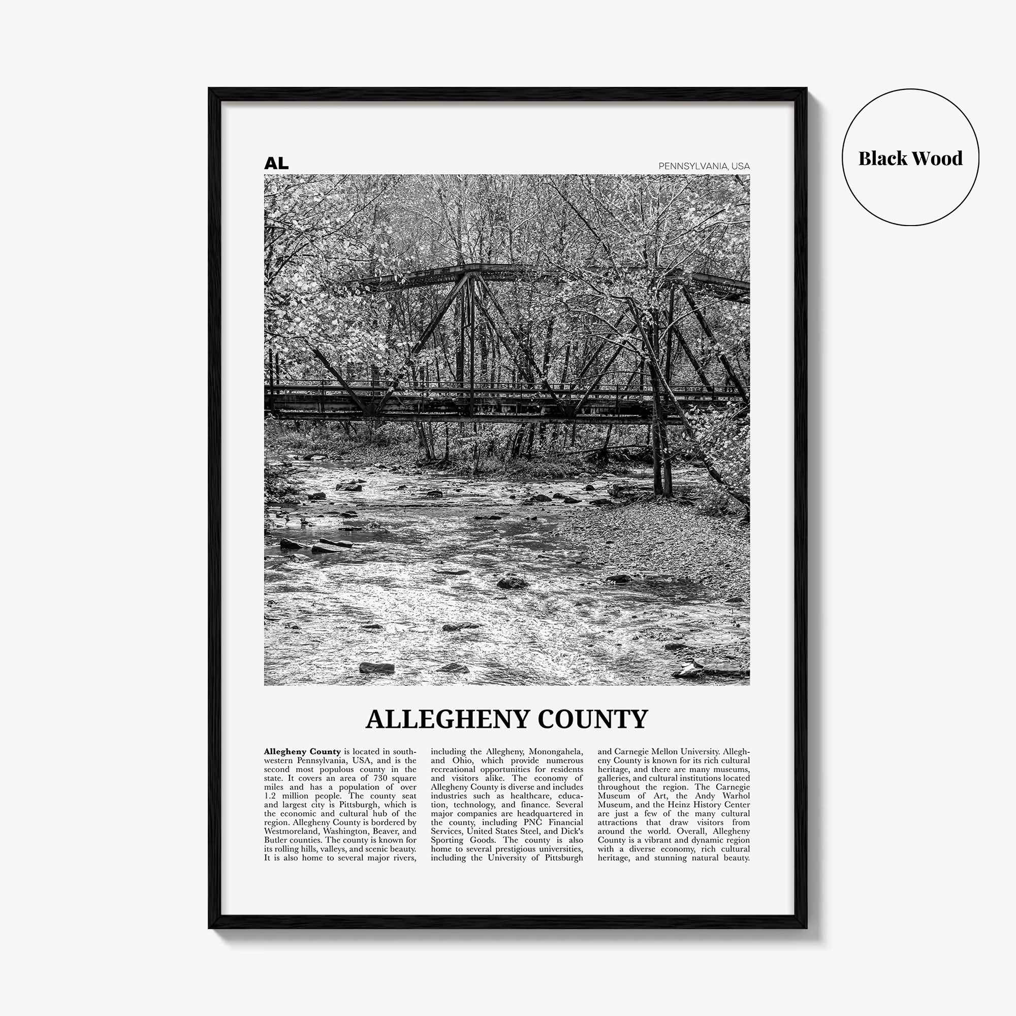 Allegheny County Print Black and White, Allegheny County Wall Art, Allegheny Poster, Allegheny Photo, Allegheny Wall Décor, Allegheny Map