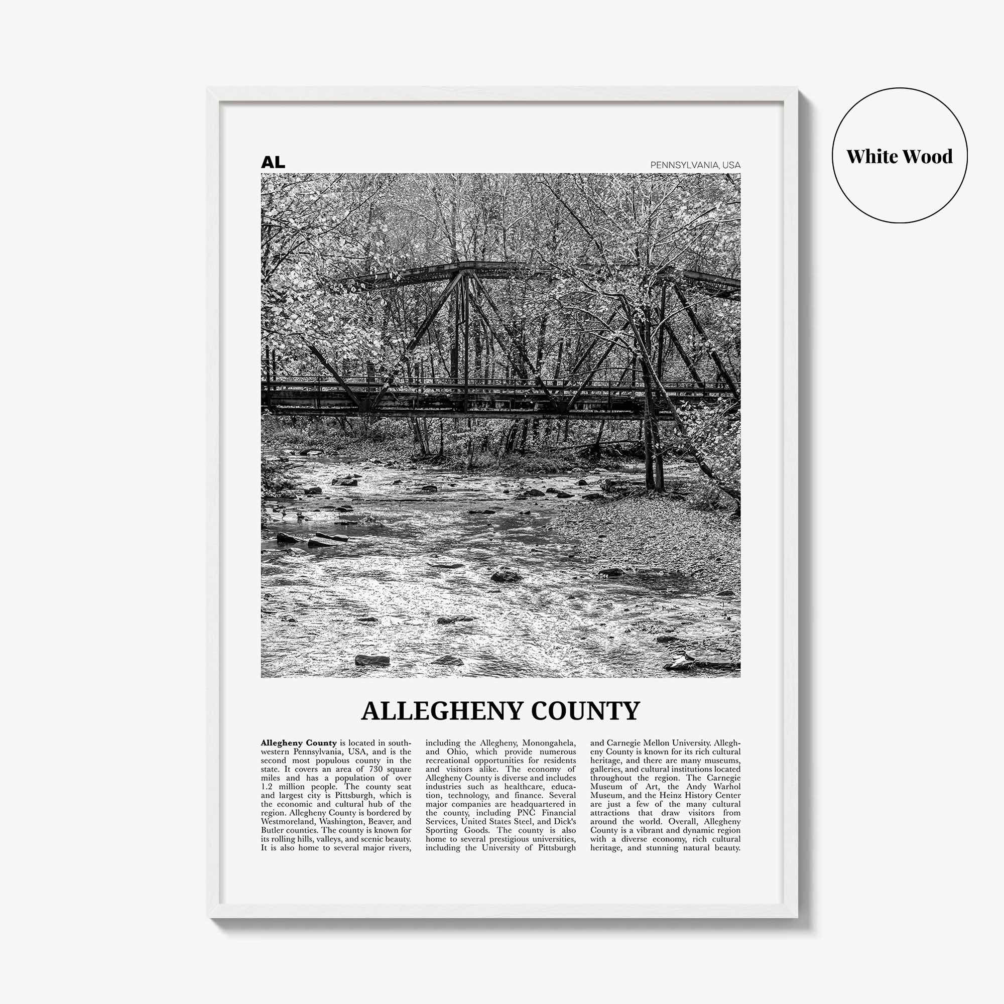 Allegheny County Print Black and White, Allegheny County Wall Art, Allegheny Poster, Allegheny Photo, Allegheny Wall Décor, Allegheny Map