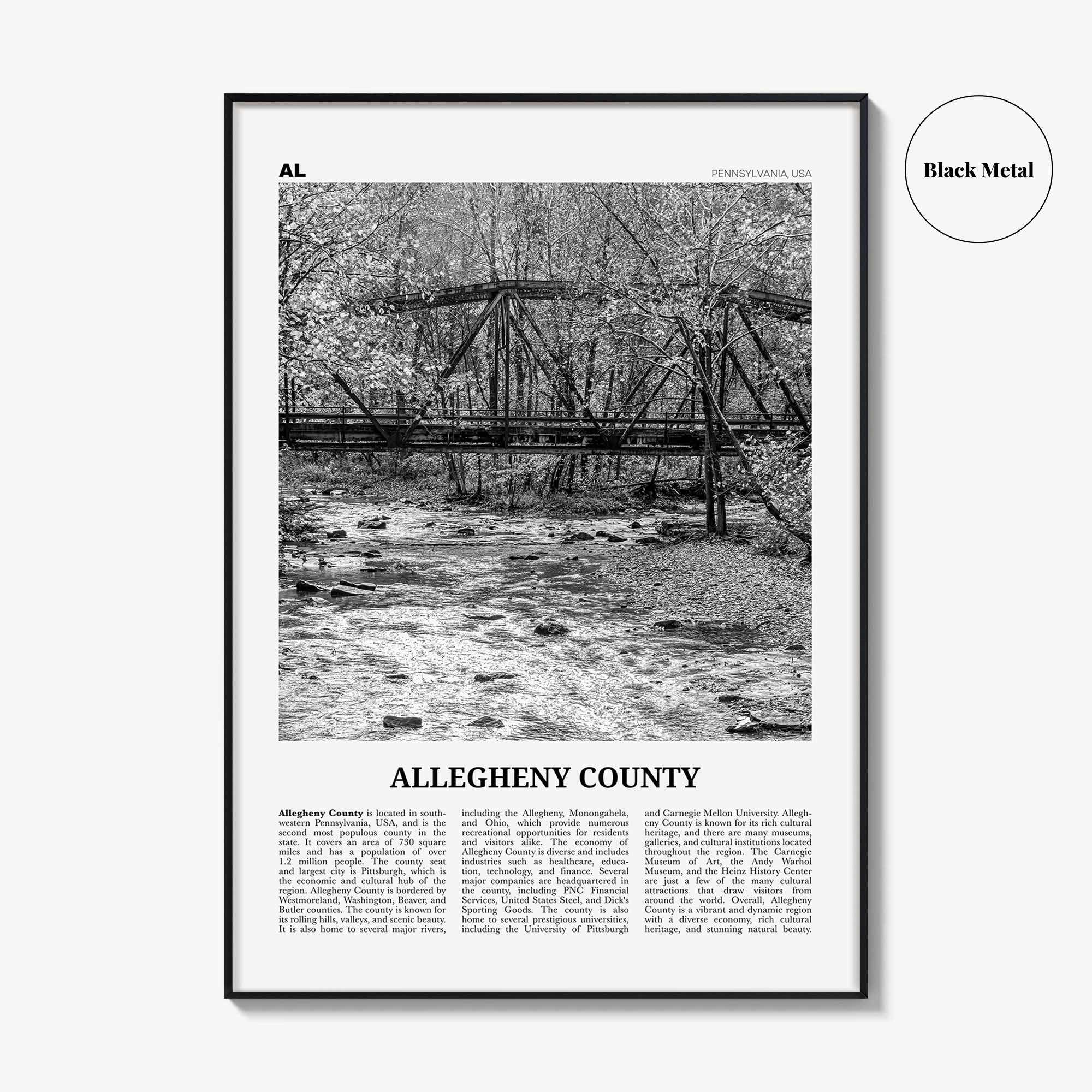 Allegheny County Print Black and White, Allegheny County Wall Art, Allegheny Poster, Allegheny Photo, Allegheny Wall Décor, Allegheny Map