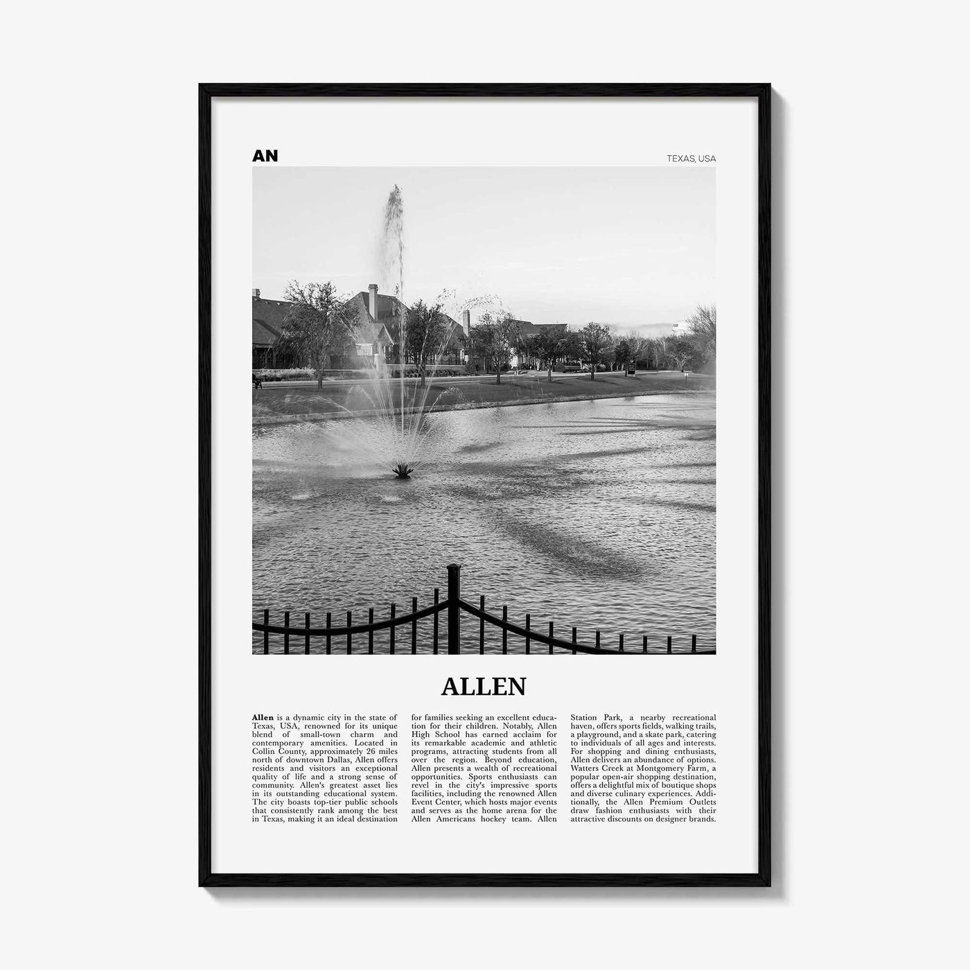 Allen Print Black and White, Allen Wall Art, Allen Poster, Allen Photo, Allen Wall Décor, Allen Map, United States