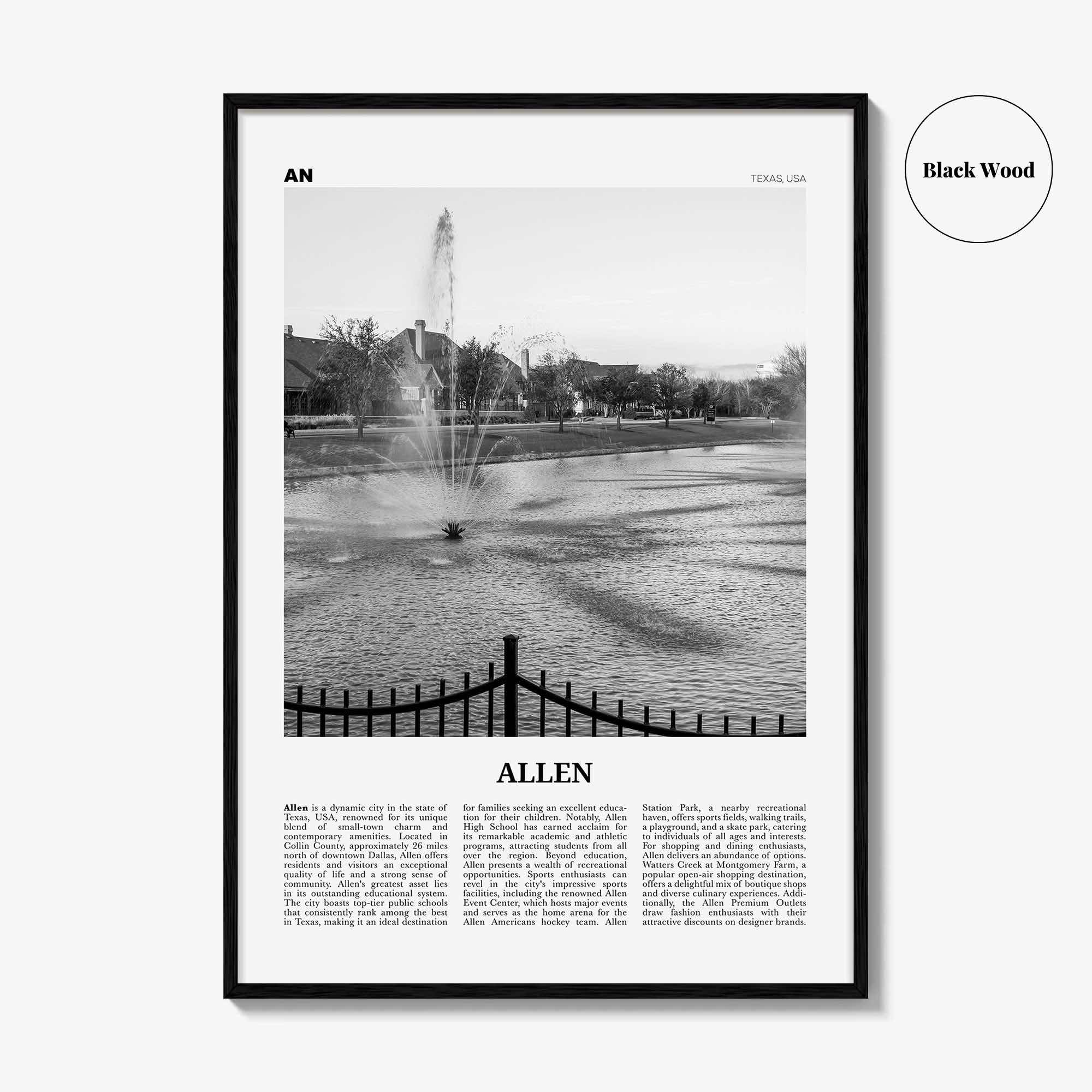 Allen Print Black and White, Allen Wall Art, Allen Poster, Allen Photo, Allen Wall Décor, Allen Map, United States