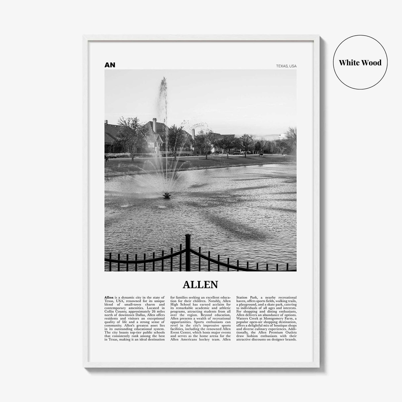 Allen Print Black and White, Allen Wall Art, Allen Poster, Allen Photo, Allen Wall Décor, Allen Map, United States