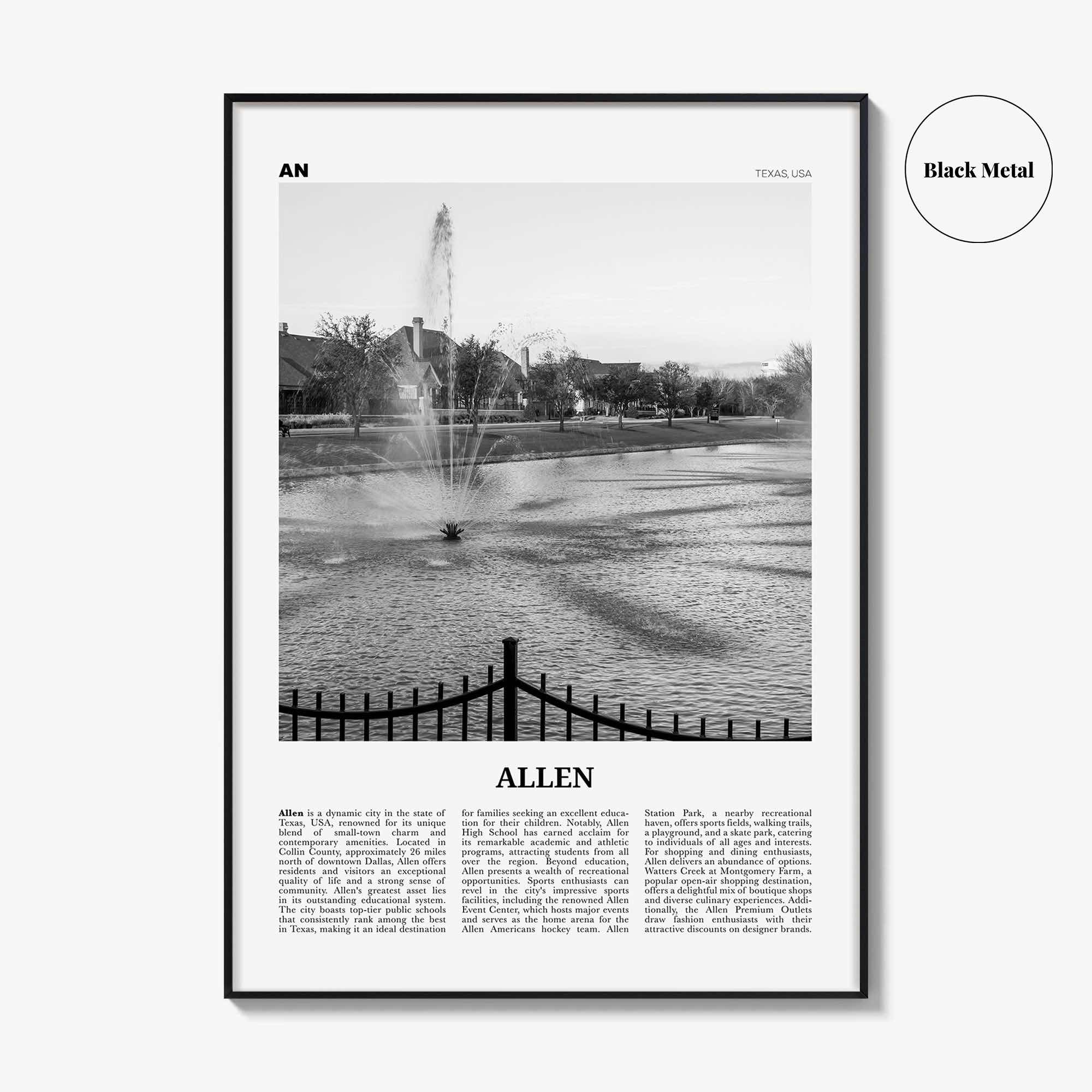 Allen Print Black and White, Allen Wall Art, Allen Poster, Allen Photo, Allen Wall Décor, Allen Map, United States