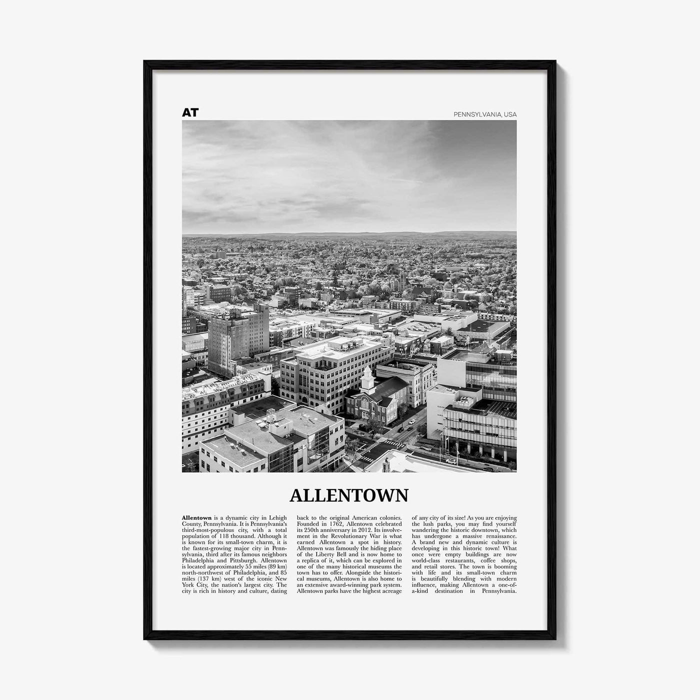 Allentown Print Black and White, Allentown Wall Art, Allentown Poster, Allentown Photo, Allentown Wall Décor, Pennsylvania, USA