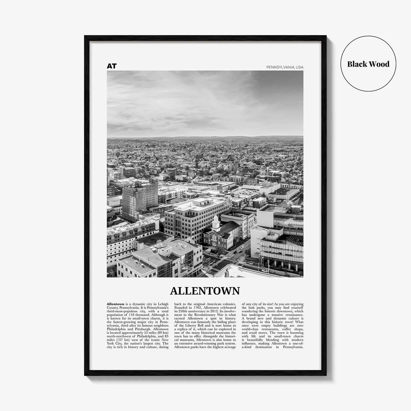 Allentown Print Black and White, Allentown Wall Art, Allentown Poster, Allentown Photo, Allentown Wall Décor, Pennsylvania, USA