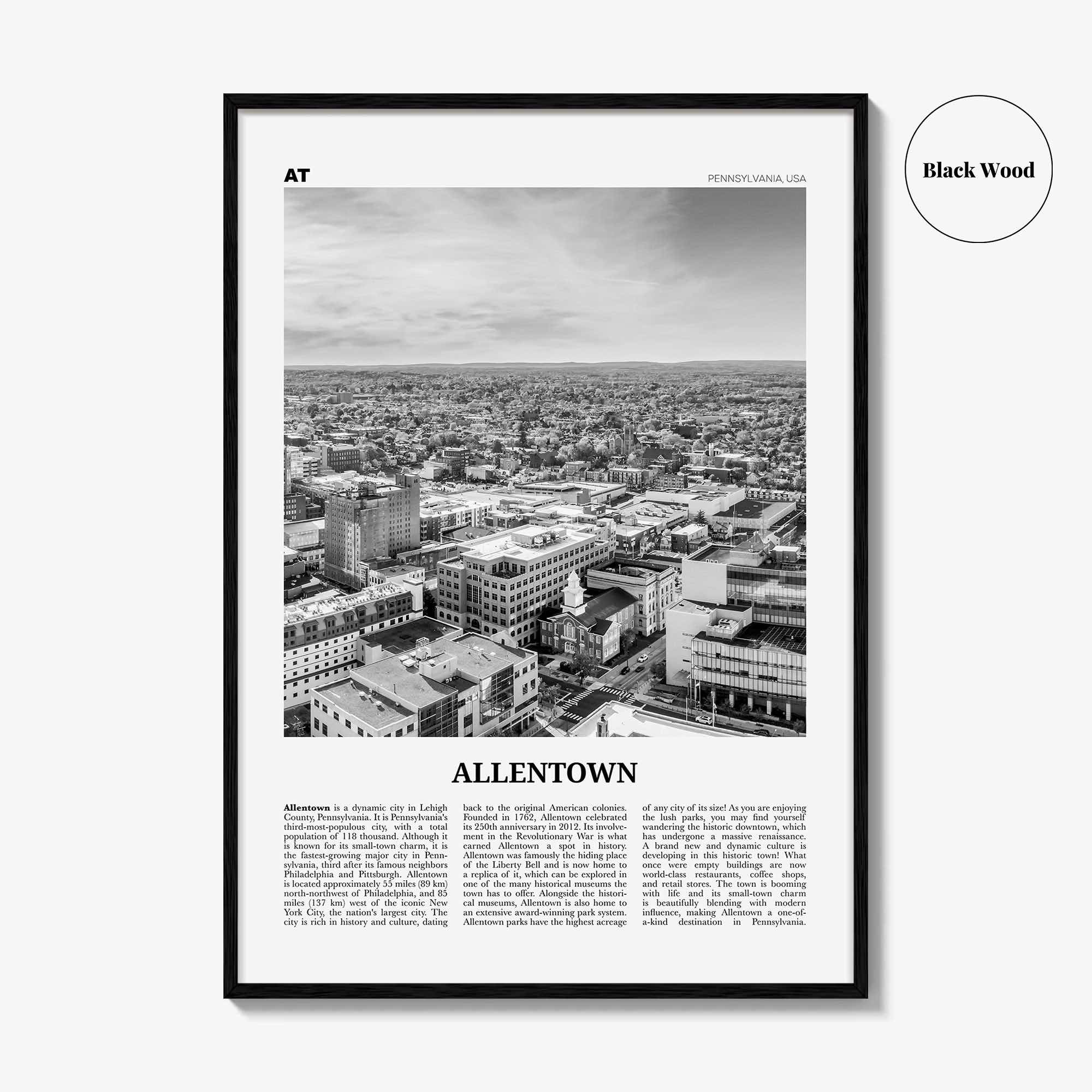 Allentown Print Black and White, Allentown Wall Art, Allentown Poster, Allentown Photo, Allentown Wall Décor, Pennsylvania, USA