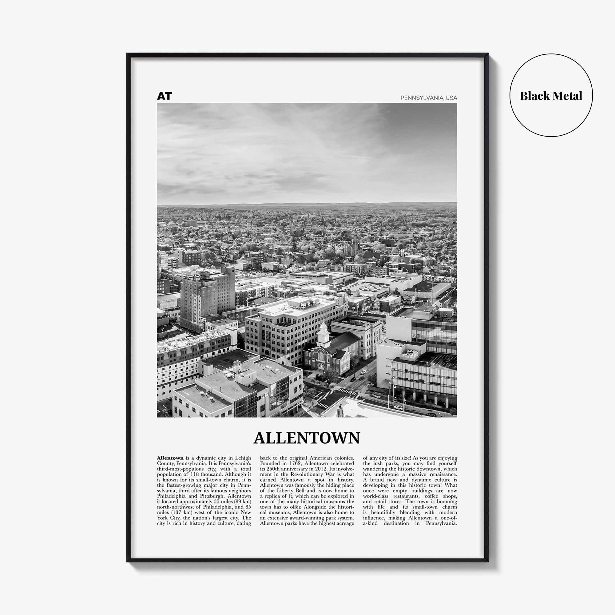 Allentown Print Black and White, Allentown Wall Art, Allentown Poster, Allentown Photo, Allentown Wall Décor, Pennsylvania, USA