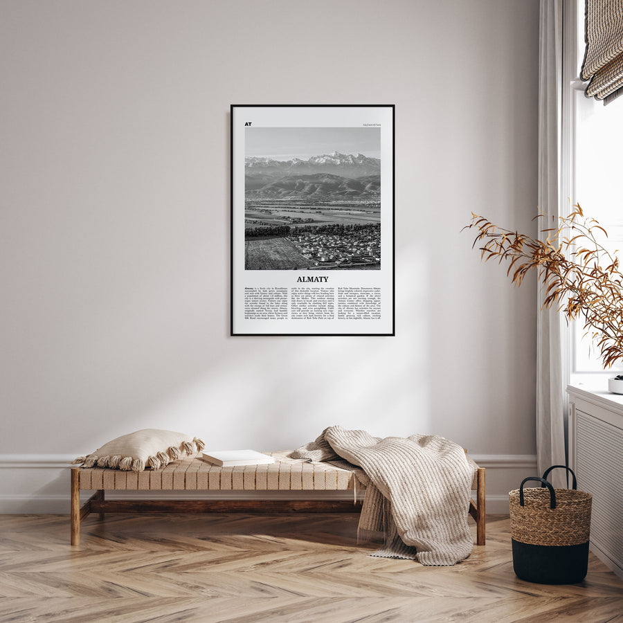 Almaty Travel B&W Poster