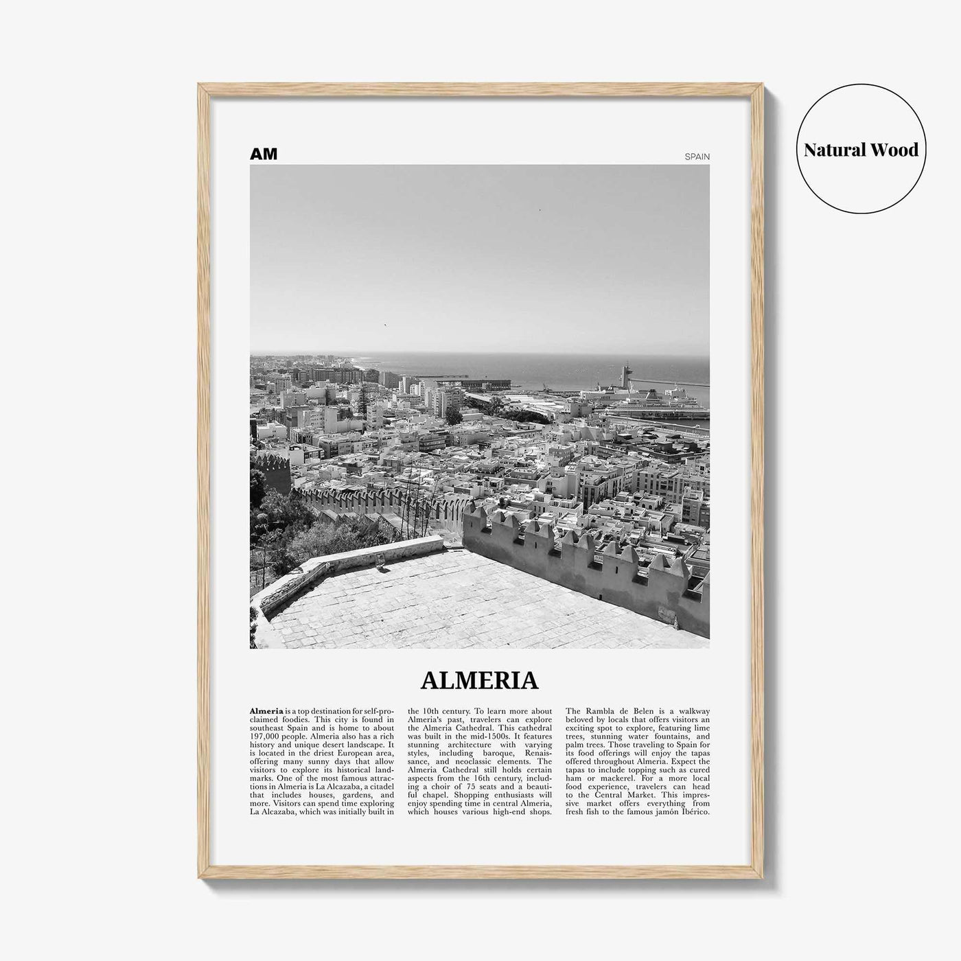 Almeria Print Black and White, Almeria Wall Art, Almeria Poster, Almeria Photo, Almeria Wall Décor, Almeria Map, Spain