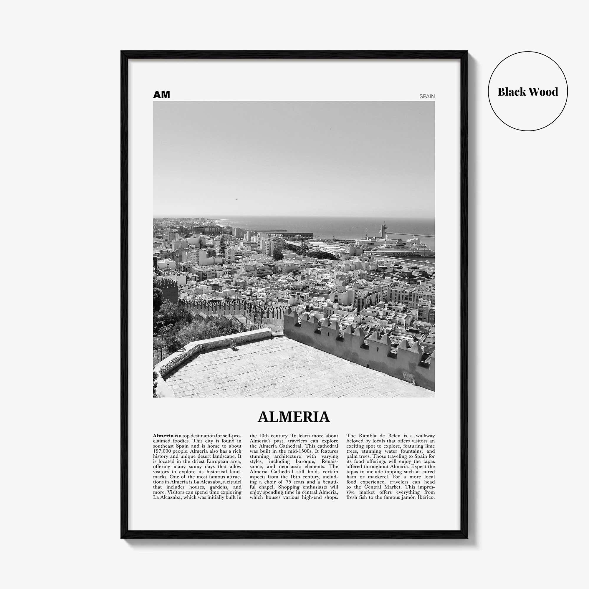 Almeria Print Black and White, Almeria Wall Art, Almeria Poster, Almeria Photo, Almeria Wall Décor, Almeria Map, Spain