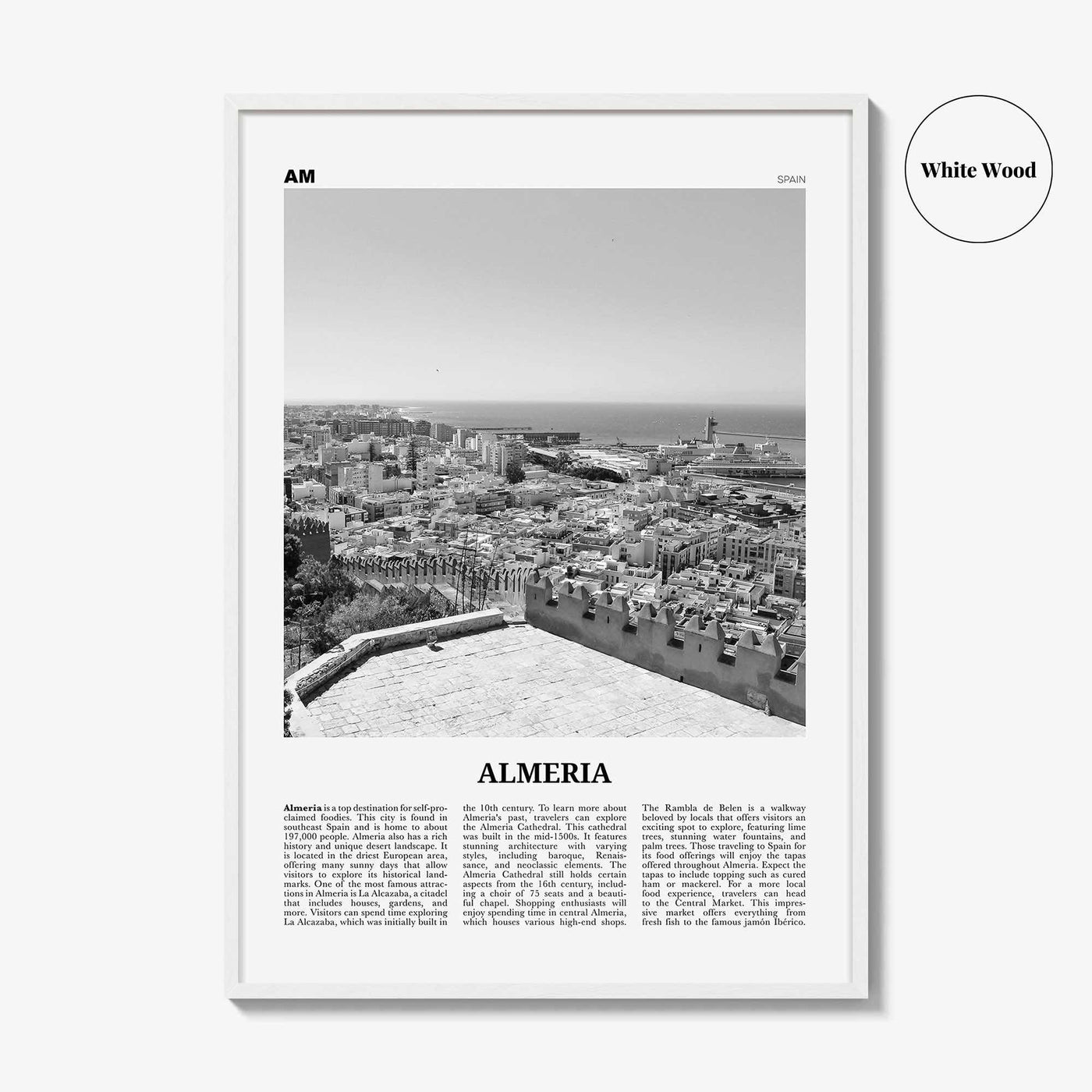 Almeria Print Black and White, Almeria Wall Art, Almeria Poster, Almeria Photo, Almeria Wall Décor, Almeria Map, Spain