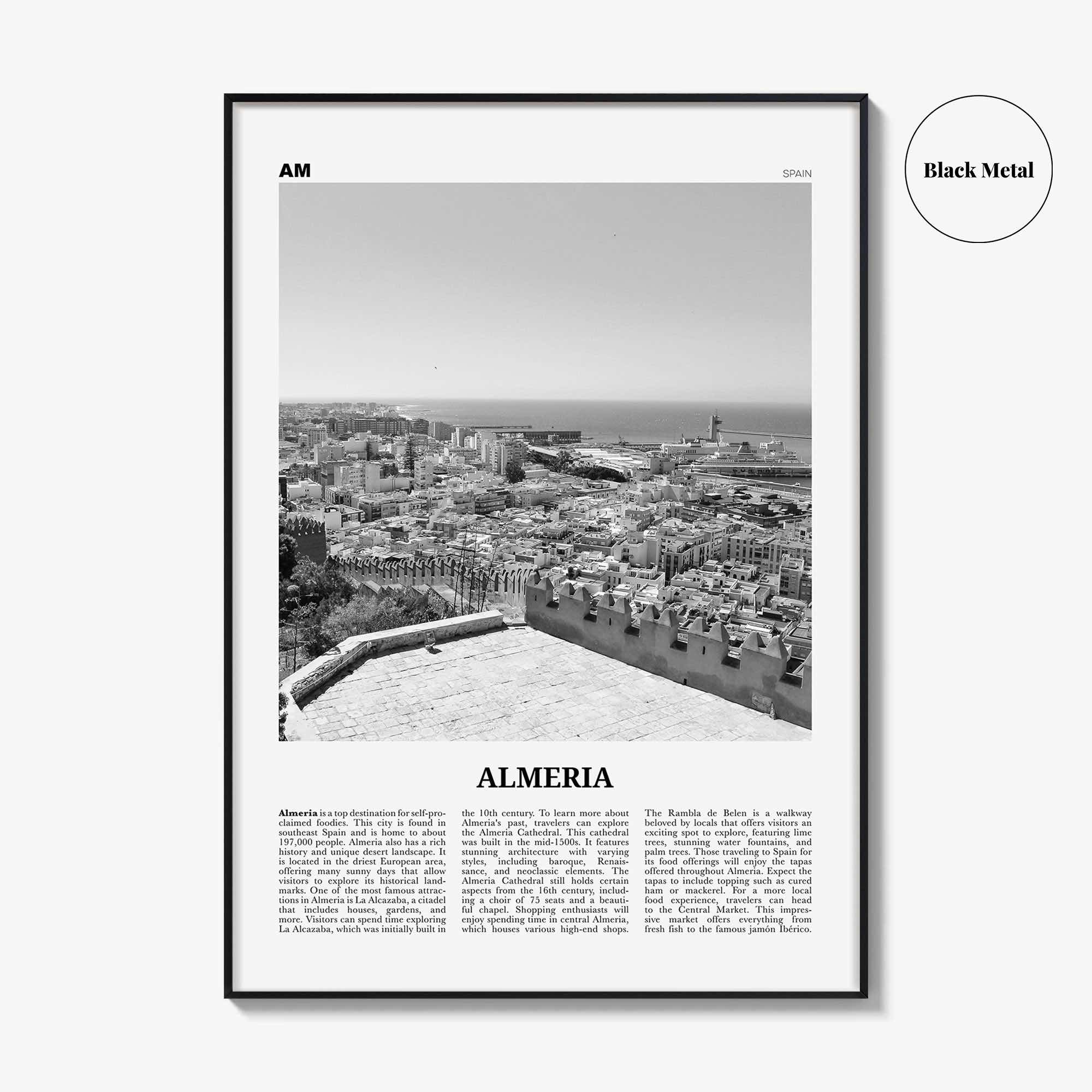 Almeria Print Black and White, Almeria Wall Art, Almeria Poster, Almeria Photo, Almeria Wall Décor, Almeria Map, Spain