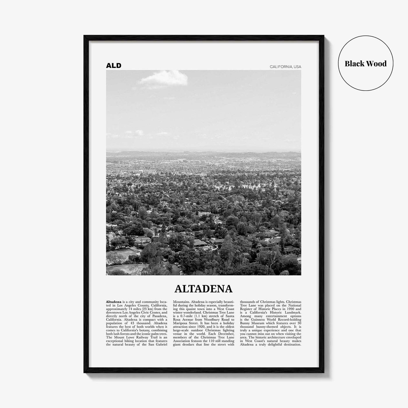 Altadena Print Black and White, Altadena Wall Art, Altadena Poster, Altadena Photo, Altadena Wall Décor, California, USA, United States