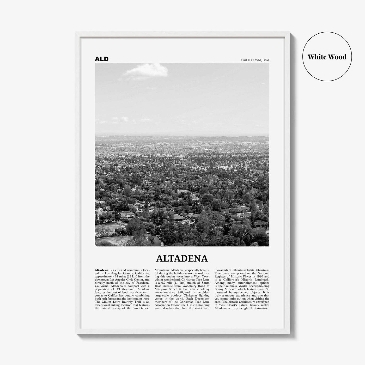 Altadena Print Black and White, Altadena Wall Art, Altadena Poster, Altadena Photo, Altadena Wall Décor, California, USA, United States
