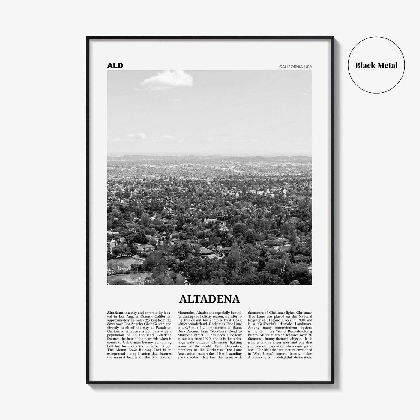 Altadena Print Black and White, Altadena Wall Art, Altadena Poster, Altadena Photo, Altadena Wall Décor, California, USA, United States