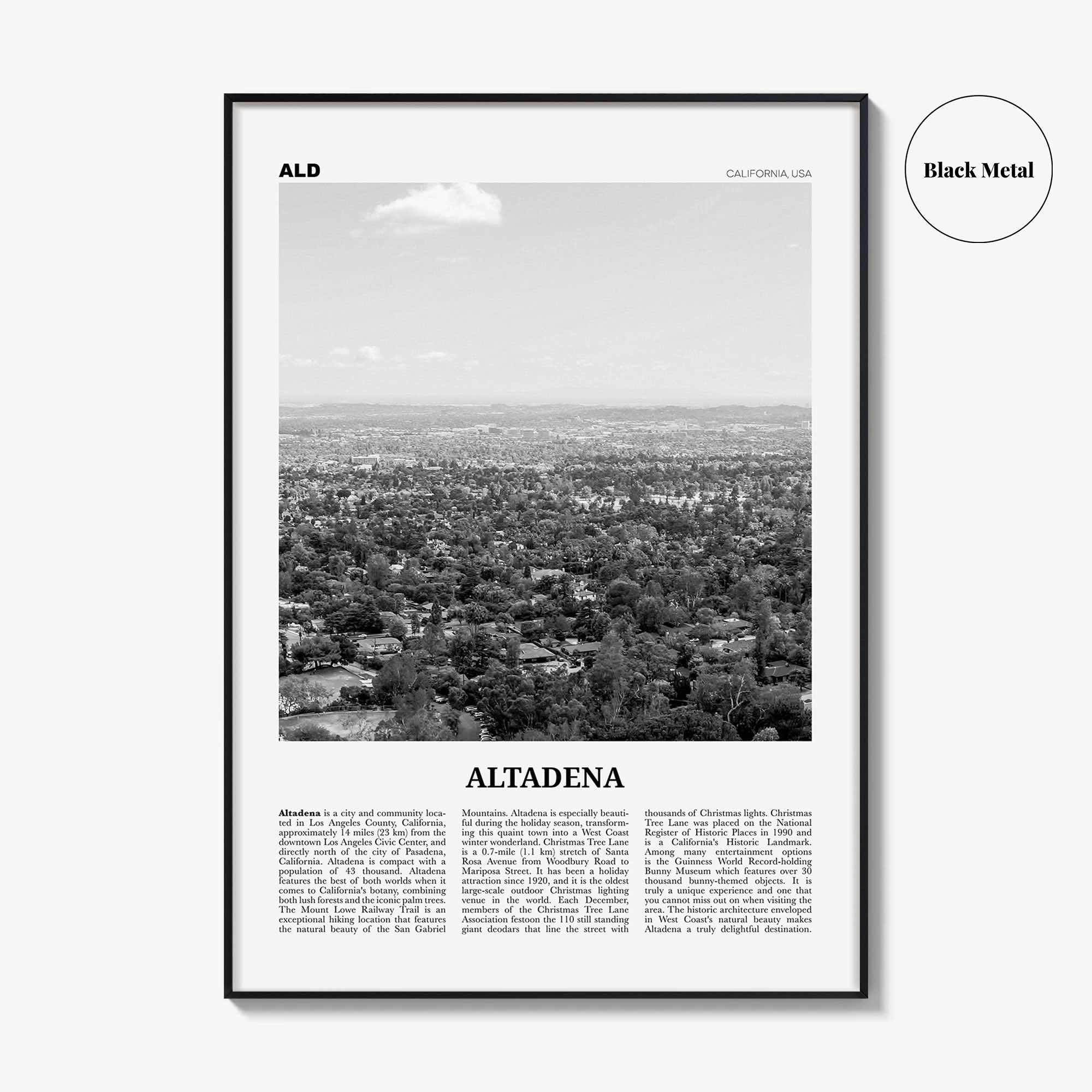 Altadena Print Black and White, Altadena Wall Art, Altadena Poster, Altadena Photo, Altadena Wall Décor, California, USA, United States