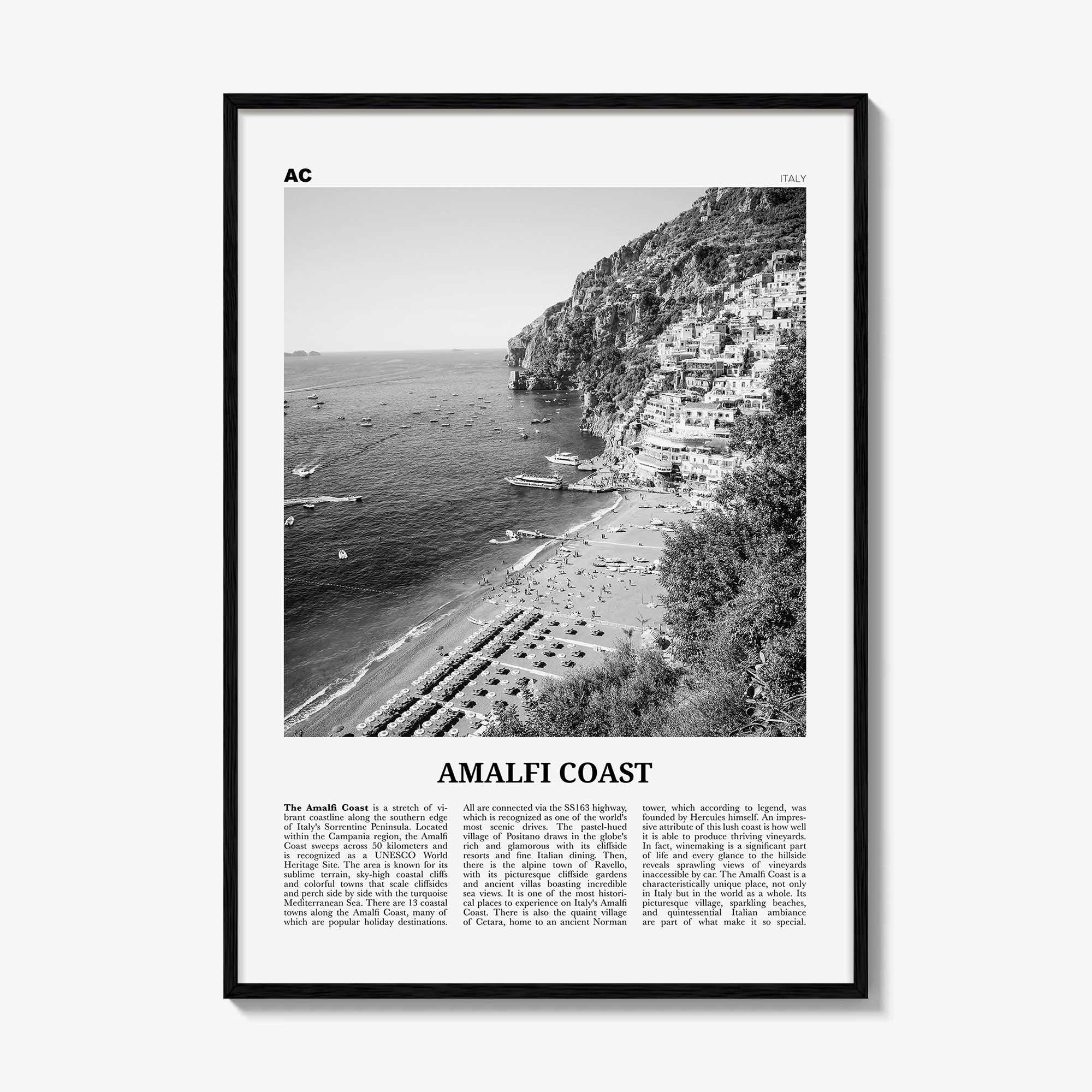 Amalfi Coast Print Black and White, Amalfi Coast Wall Art, Amalfi Coast Poster, Amalfi Coast Photo, Amalfi Coast Wall Décor, Amalfi Map