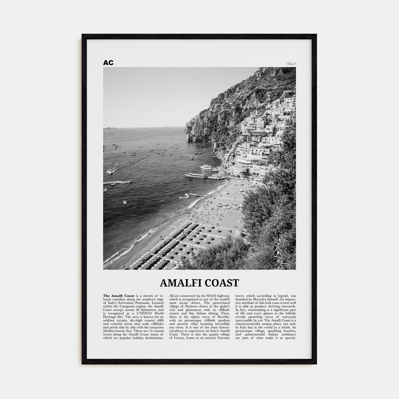 Amalfi Coast Travel B&W Poster