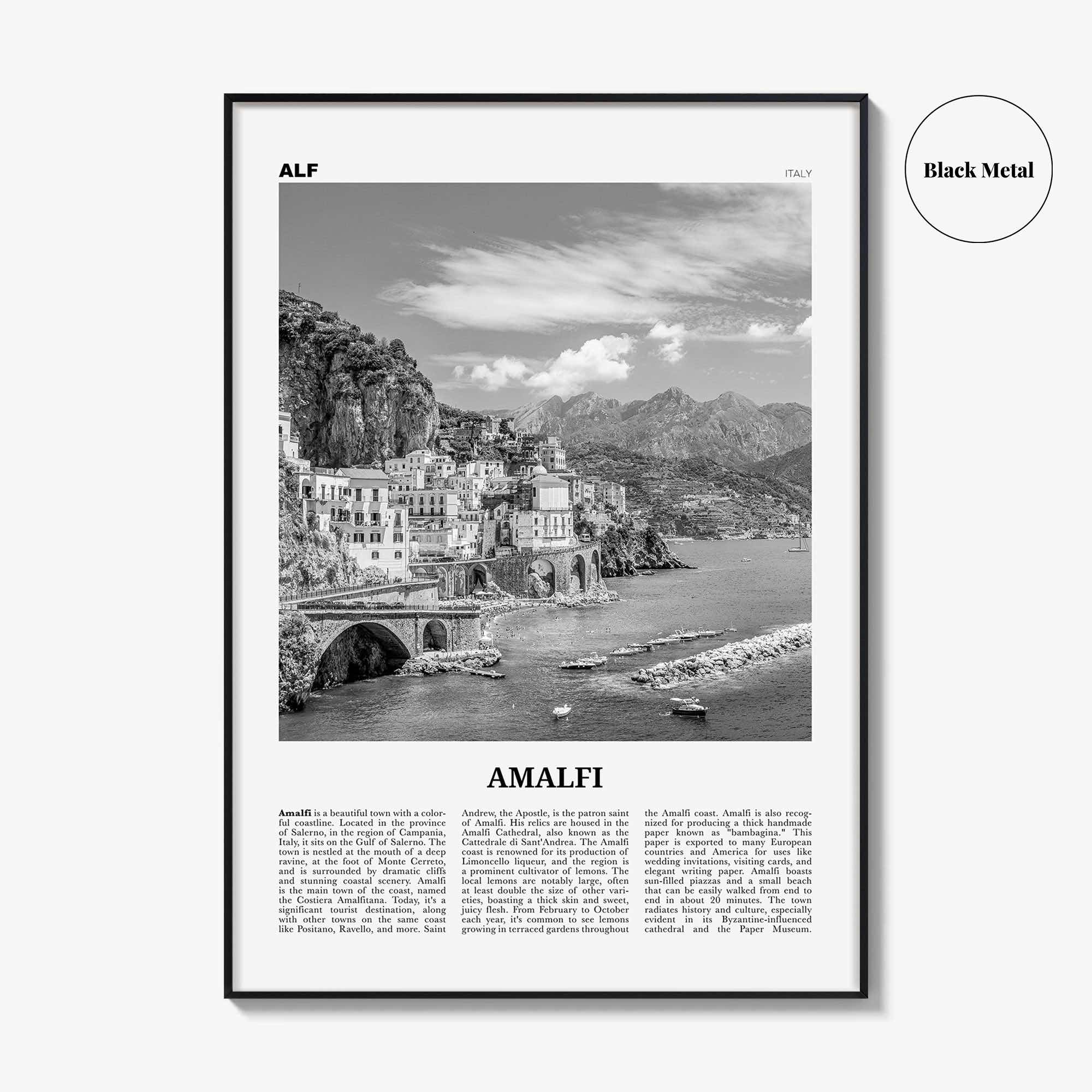 Amalfi Print Black and White No 1, Amalfi Wall Art, Amalfi Poster, Amalfi Photo, Amalfi Wall Decor, City Print, Italy, Amalfitana, Italia