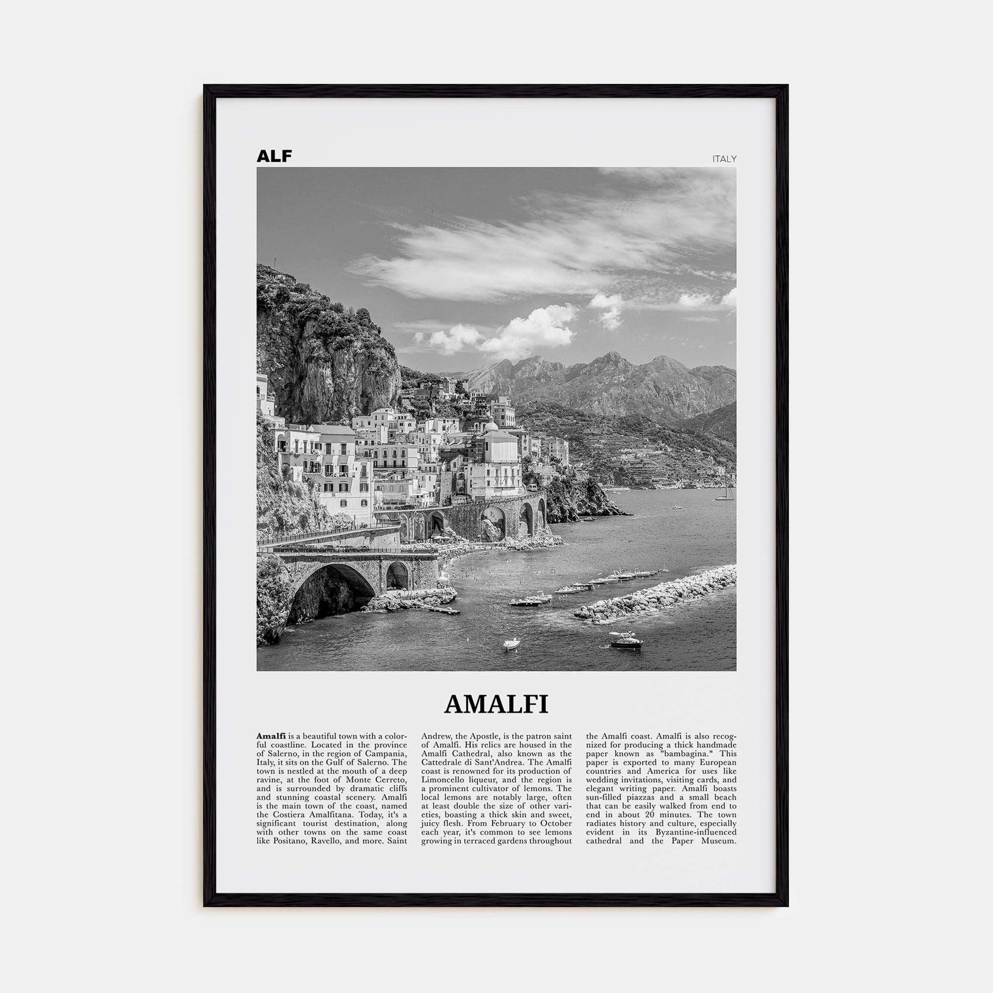 Amalfi Travel B&W No 1 Poster