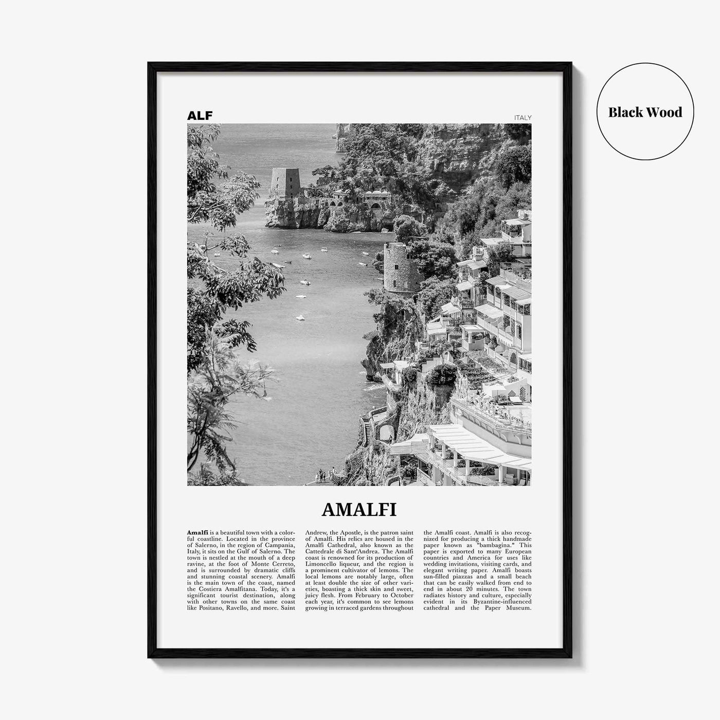 Amalfi Print Black and White No 2, Amalfi Wall Art, Amalfi Poster, Amalfi Photo, Amalfi Wall Decor, City Print, Italy, Amalfitana, Italia