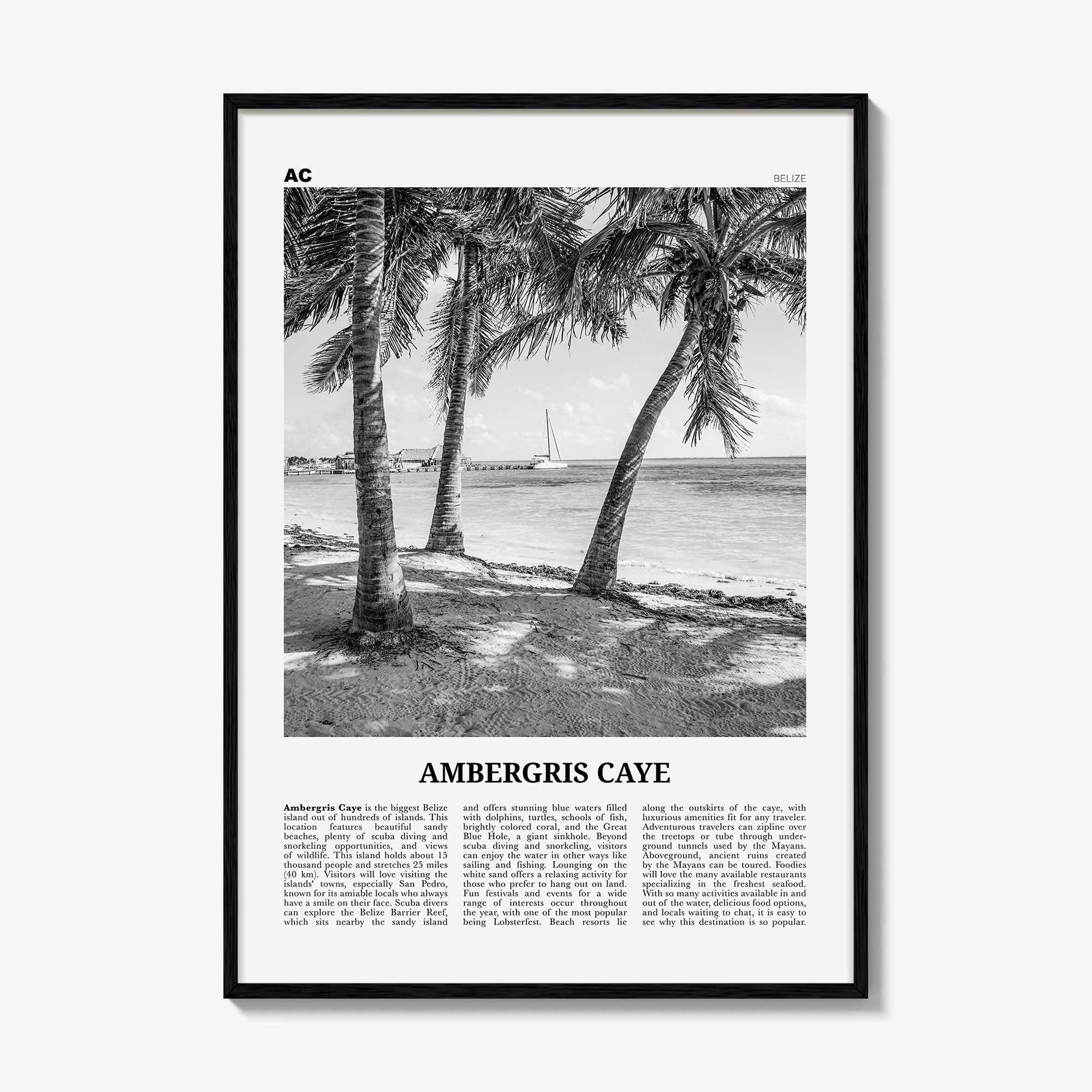 Ambergris Caye Print Black and White, Ambergris Caye Wall Art, Ambergris Caye Poster, Ambergris Caye Photo, Ambergris Caye Decor, Belize