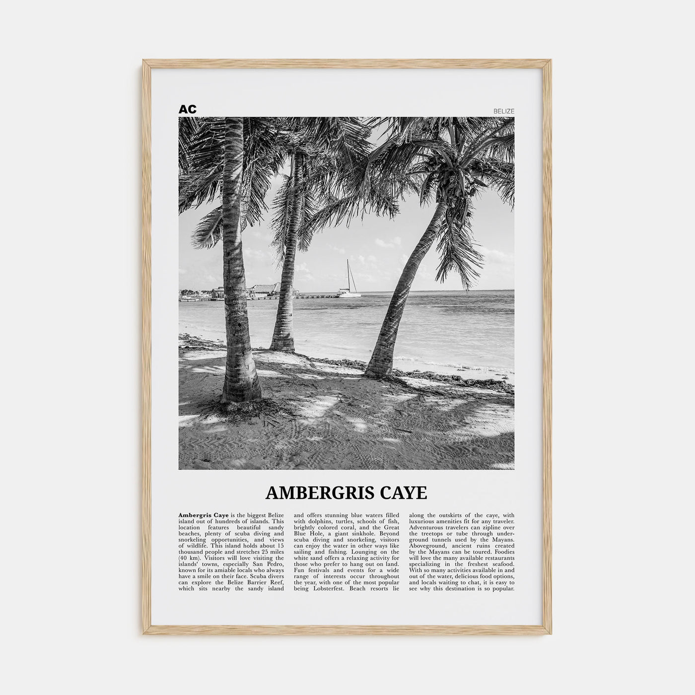 Ambergris Caye Travel B&W Poster