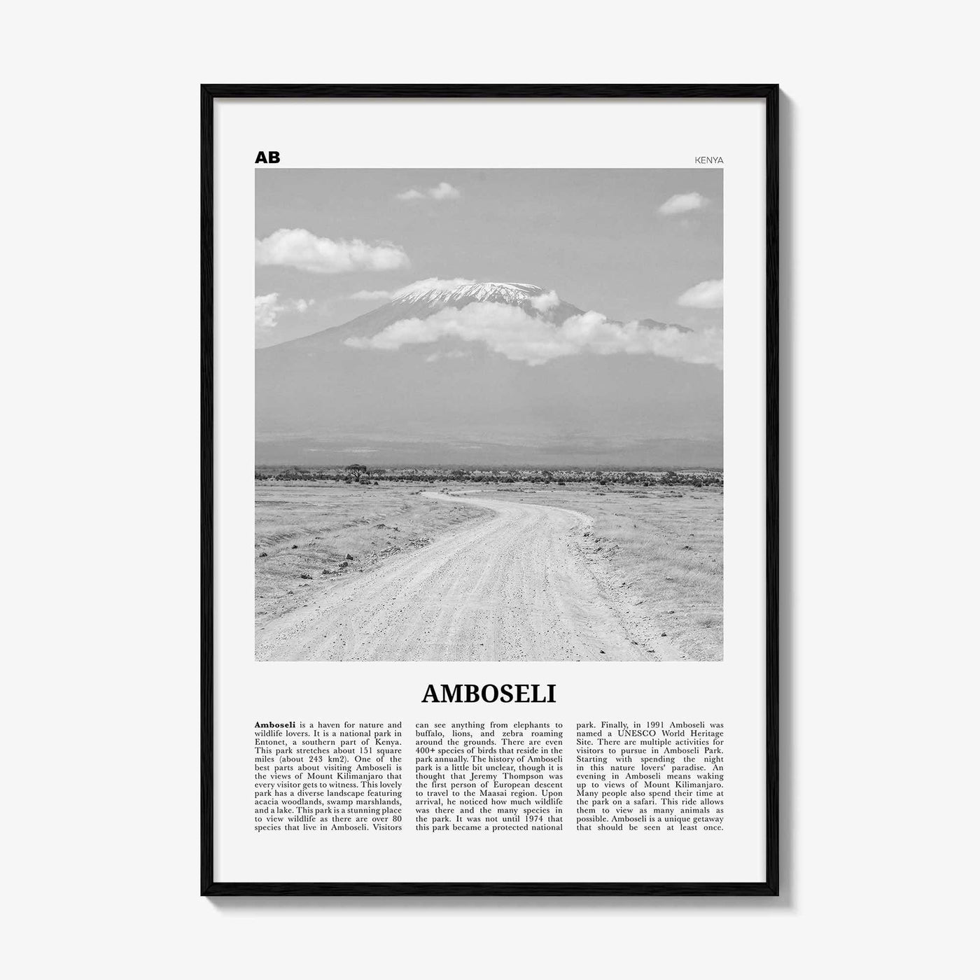 Amboseli Print Black and White, Amboseli Wall Art, Amboseli Poster, Amboseli Photo, Amboseli Wall Décor, Amboseli Map, Kenya
