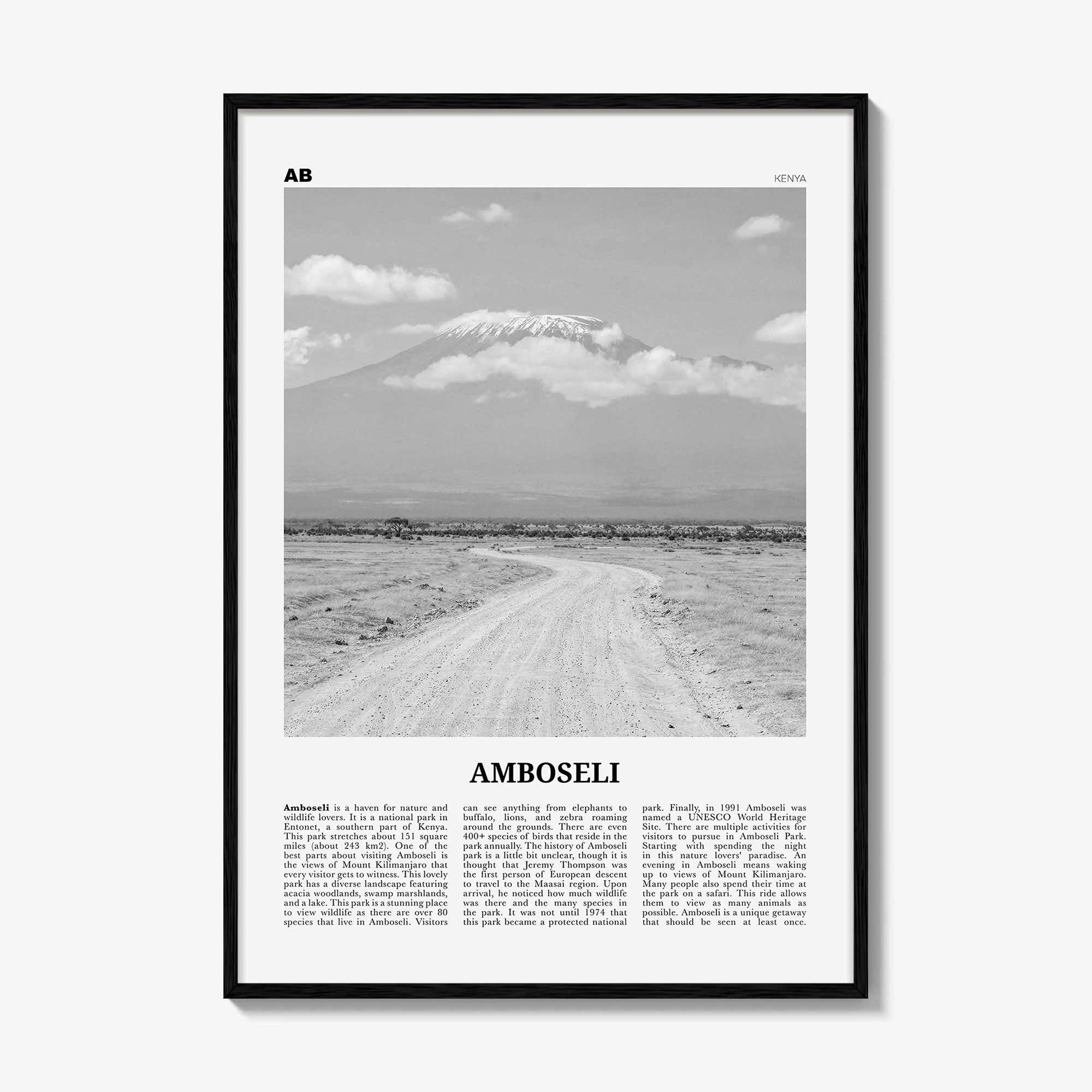Amboseli Print Black and White, Amboseli Wall Art, Amboseli Poster, Amboseli Photo, Amboseli Wall Décor, Amboseli Map, Kenya