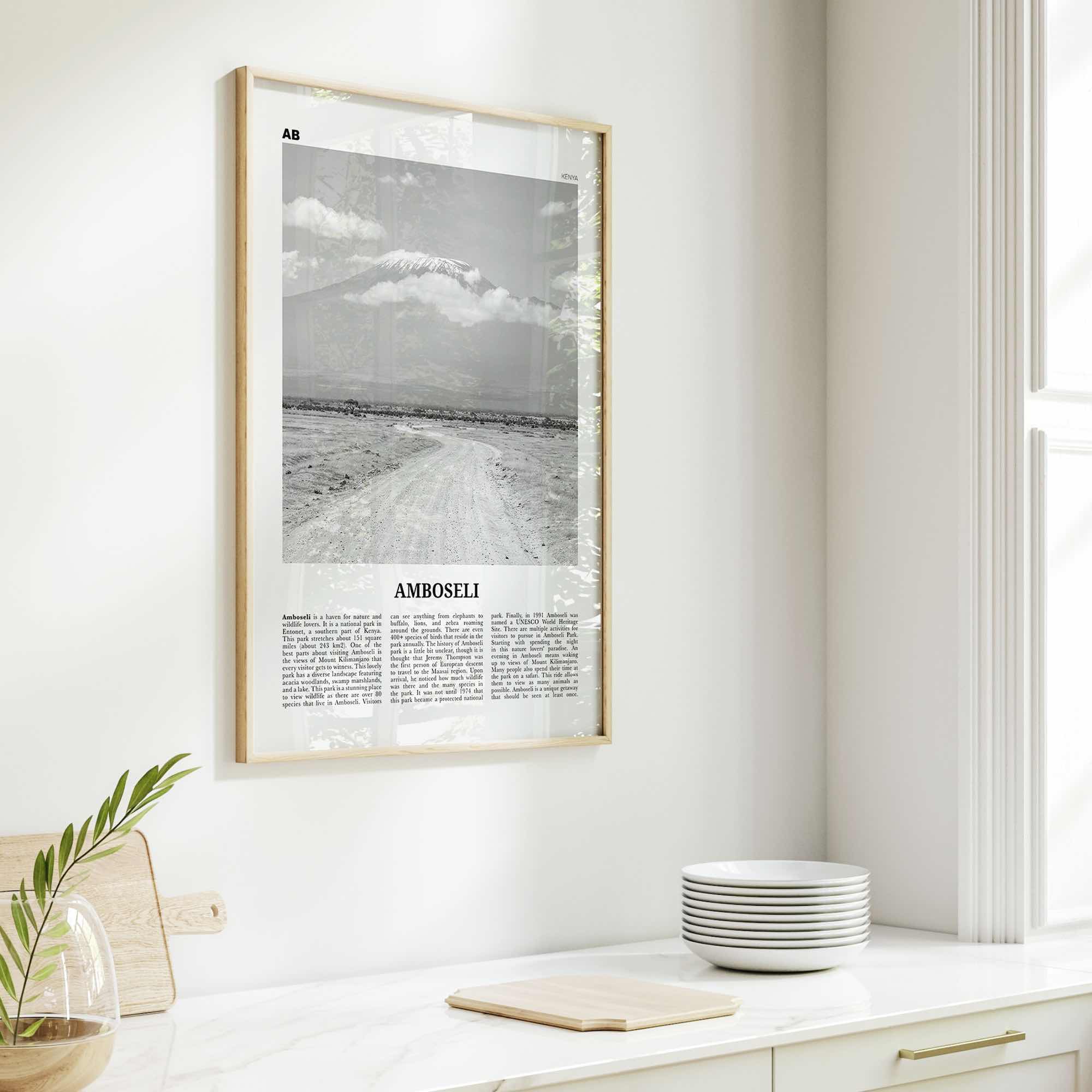Amboseli Print Black and White, Amboseli Wall Art, Amboseli Poster, Amboseli Photo, Amboseli Wall Décor, Amboseli Map, Kenya