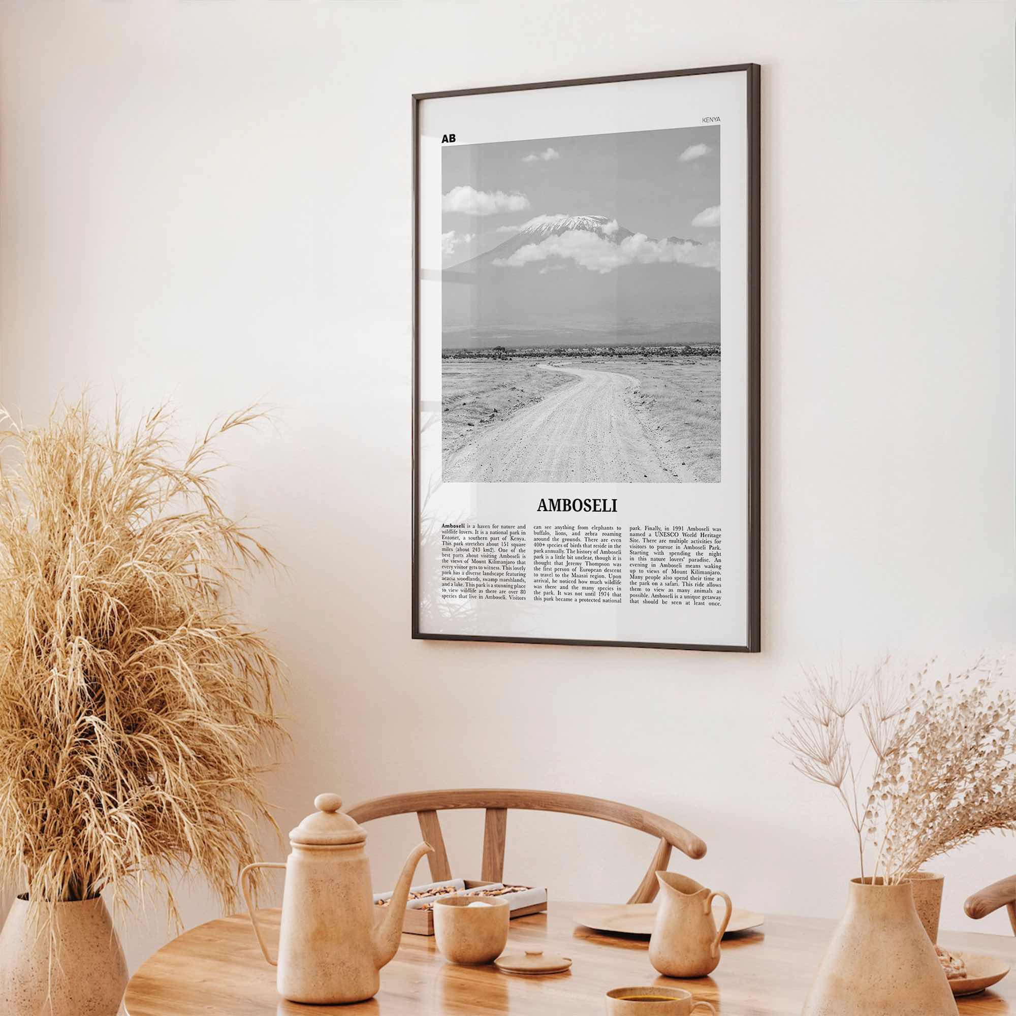 Amboseli Print Black and White, Amboseli Wall Art, Amboseli Poster, Amboseli Photo, Amboseli Wall Décor, Amboseli Map, Kenya