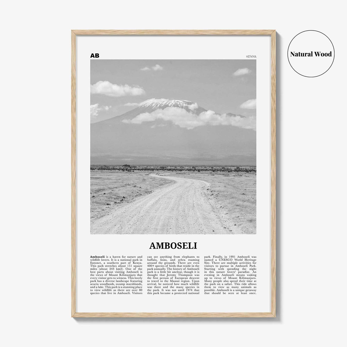Amboseli Print Black and White, Amboseli Wall Art, Amboseli Poster, Amboseli Photo, Amboseli Wall Décor, Amboseli Map, Kenya