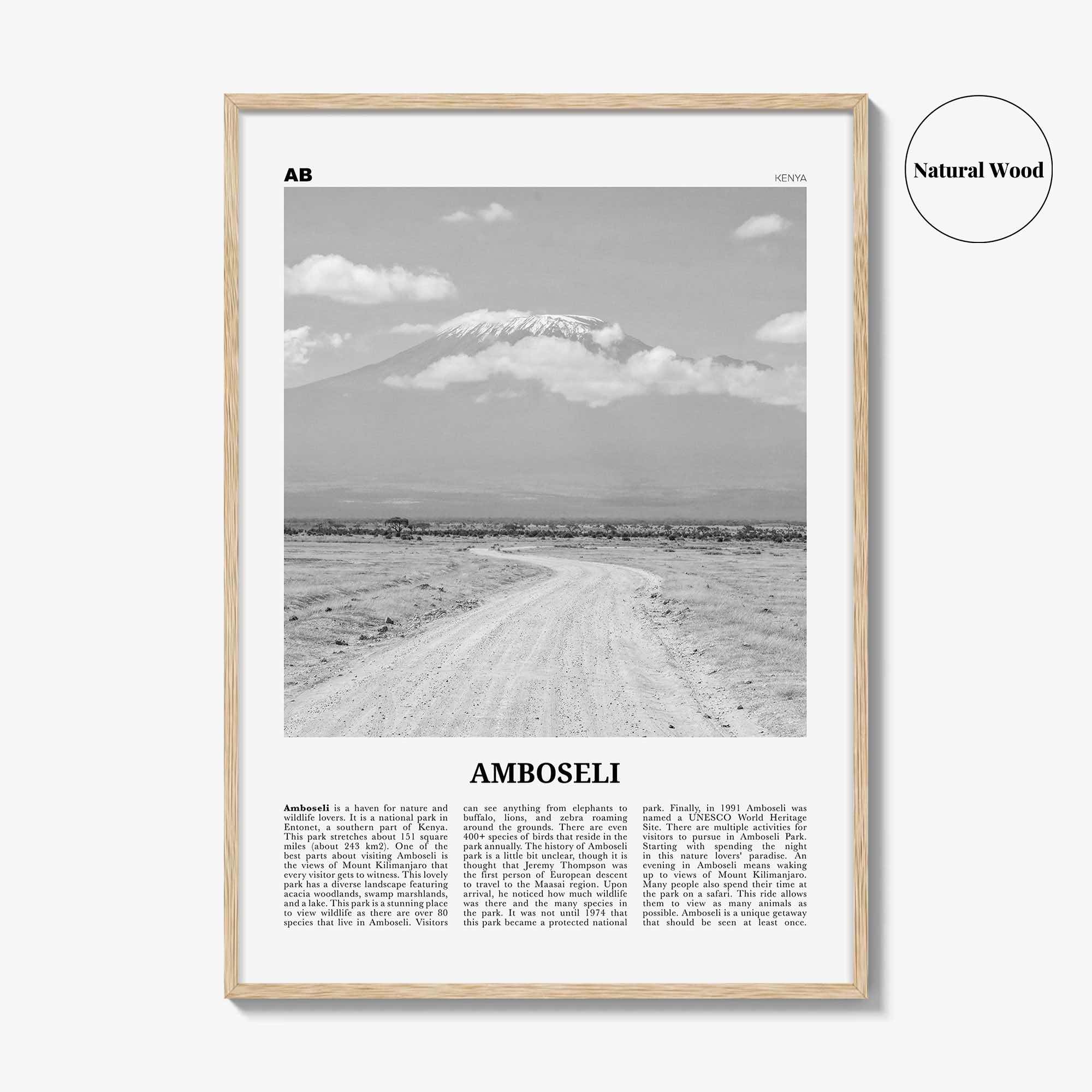 Amboseli Print Black and White, Amboseli Wall Art, Amboseli Poster, Amboseli Photo, Amboseli Wall Décor, Amboseli Map, Kenya