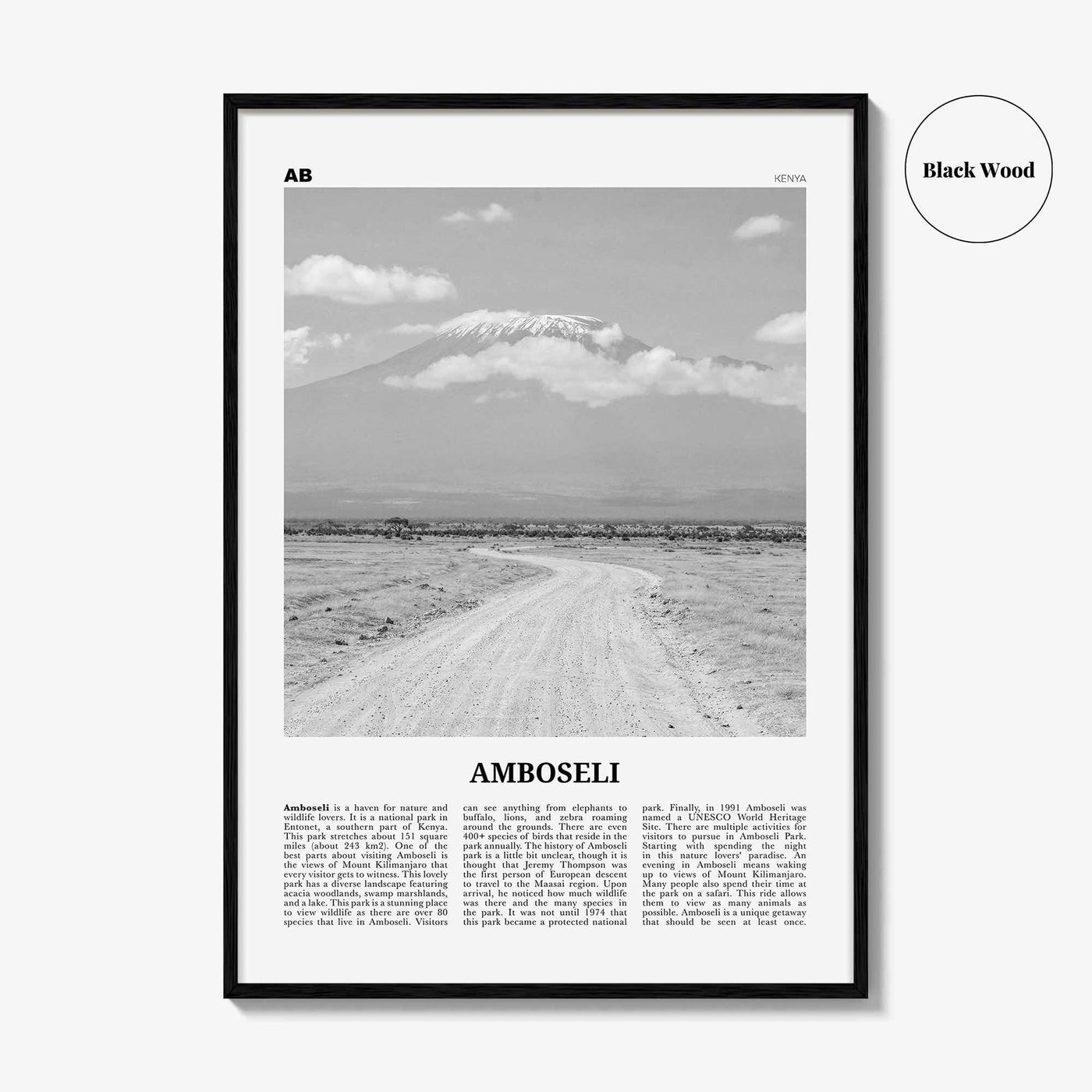 Amboseli Print Black and White, Amboseli Wall Art, Amboseli Poster, Amboseli Photo, Amboseli Wall Décor, Amboseli Map, Kenya